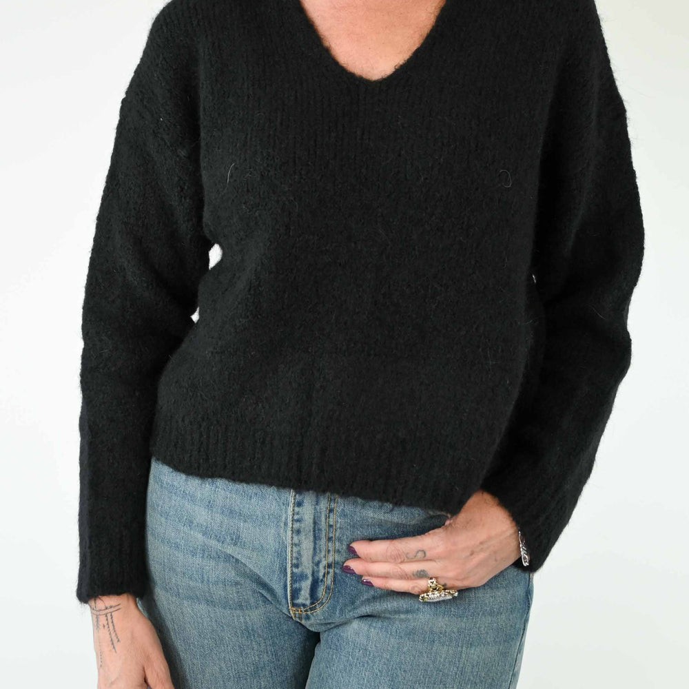 MAGLIA A POLO CON CABOCHON MOHAIR NERO