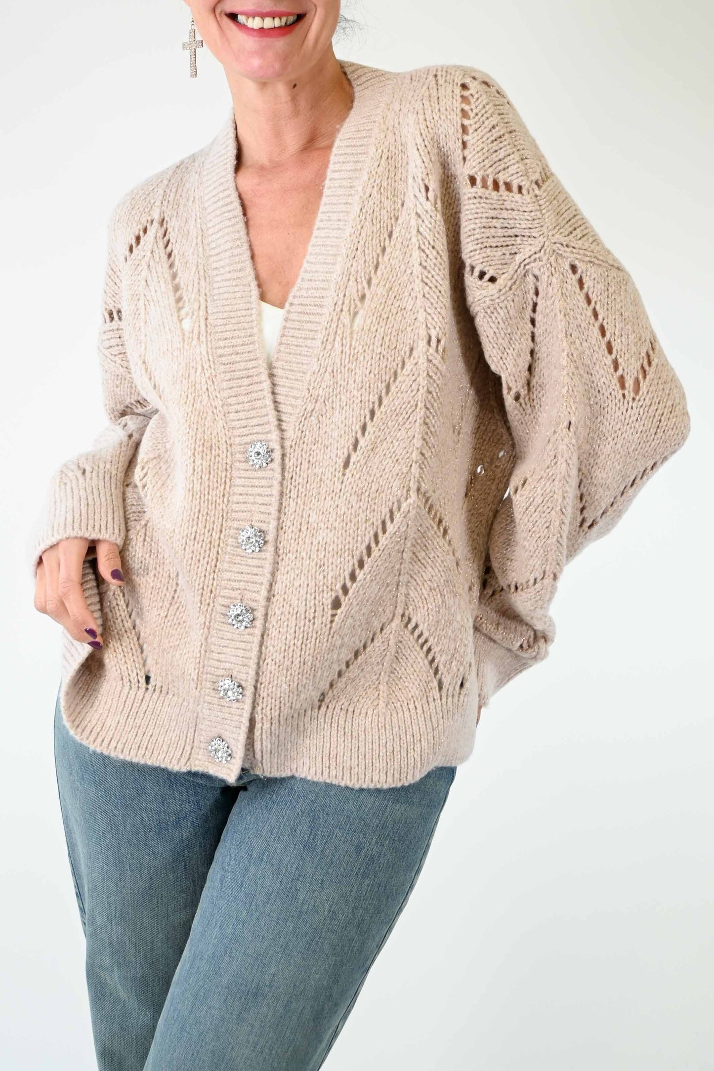 CARDIGAN TRAFORATO CON FILO LUREX CIPRIA