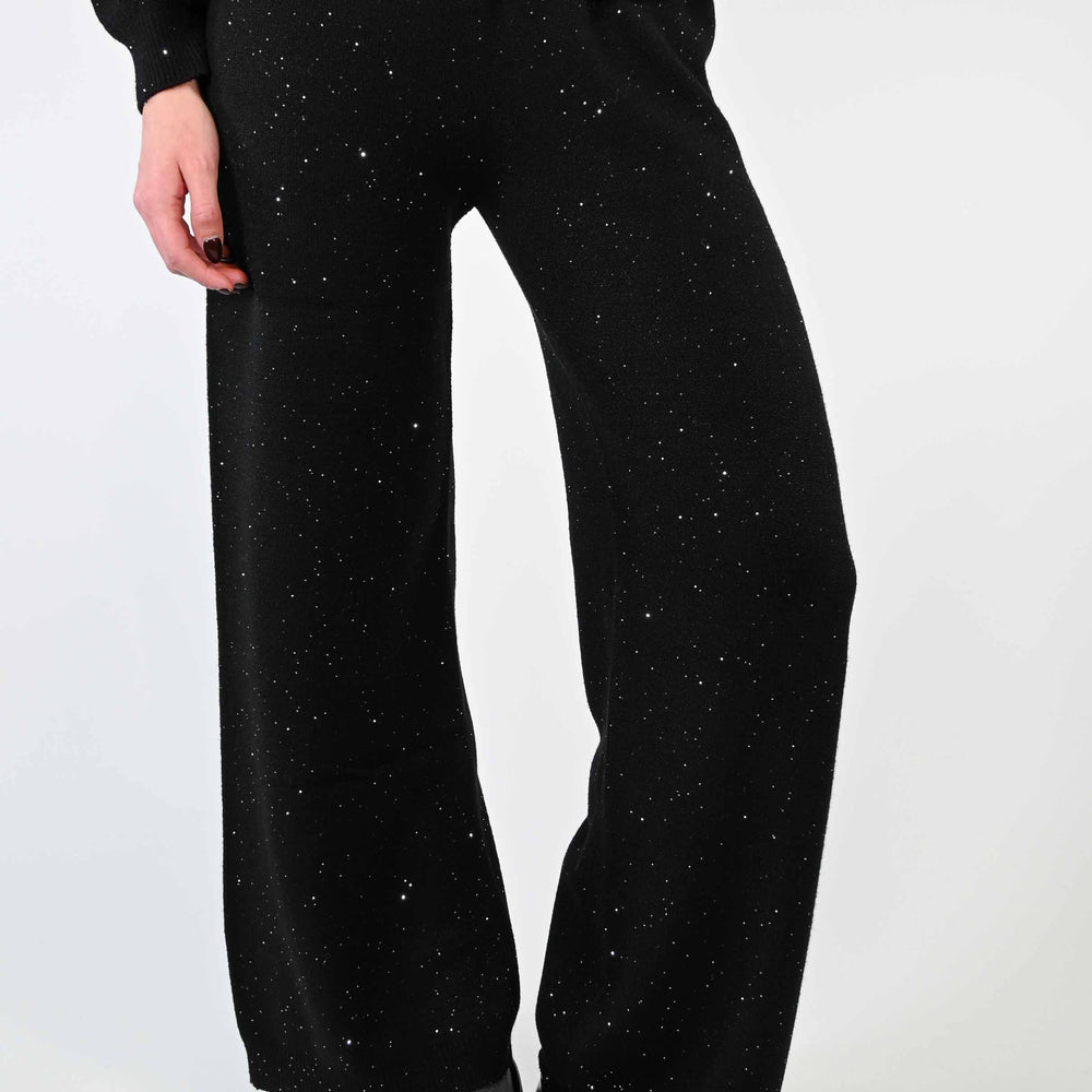 PANTALONE PALAZZO CON MICRO PAILLETTES NERO