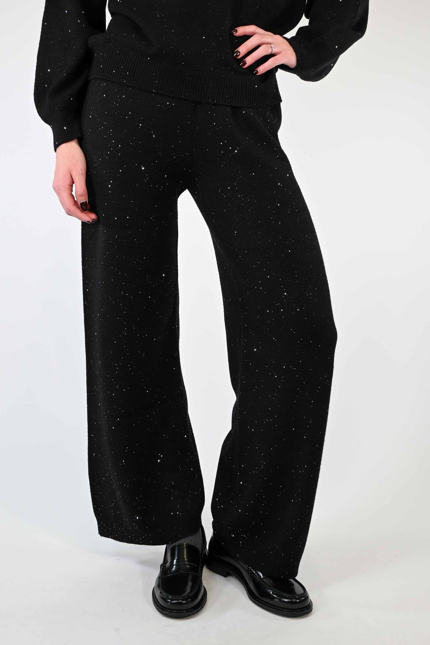 PANTALONE PALAZZO CON MICRO PAILLETTES NERO