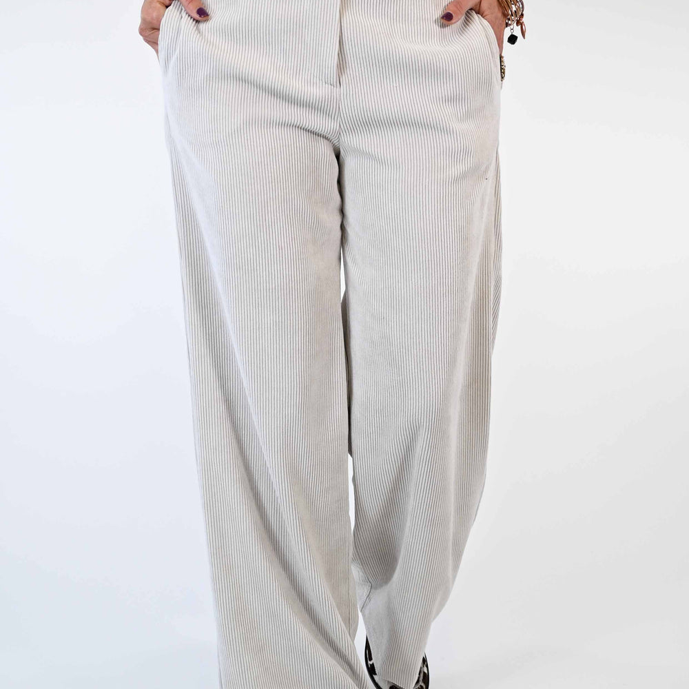 PANTALONE PALAZZO EASY IN VELLUTO A COSTE PANNA