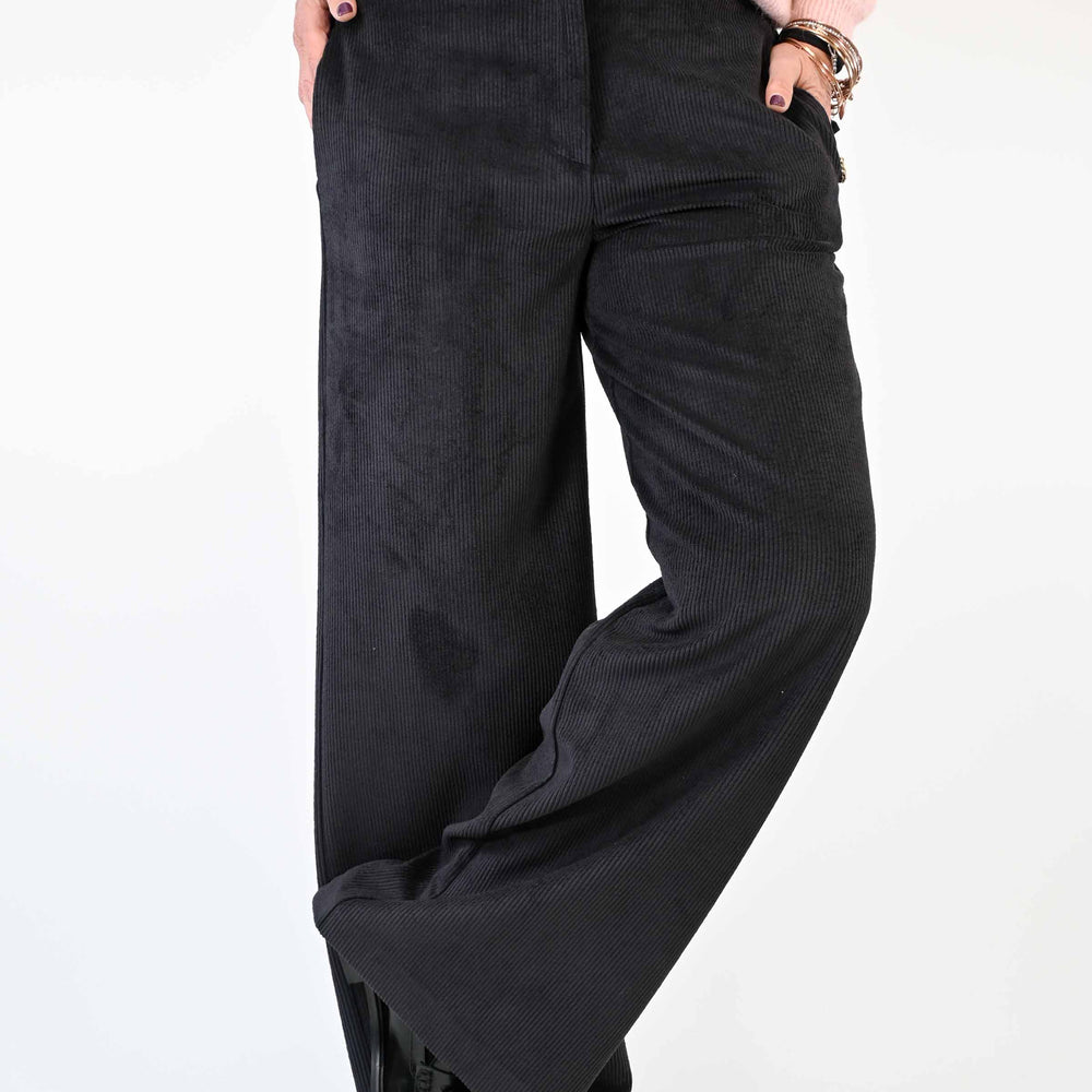 PANTALONE PALAZZO EASY IN VELLUTO A COSTE NERO