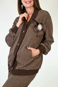 GIACCA/CARDIGAN IN TWEED CON SPILLA COLOR MORO