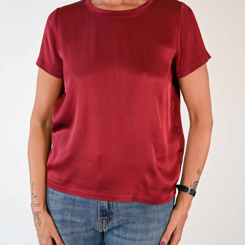 T-SHIRT GIROCOLLO MEZZA MANICA IN VISCOSA VINO