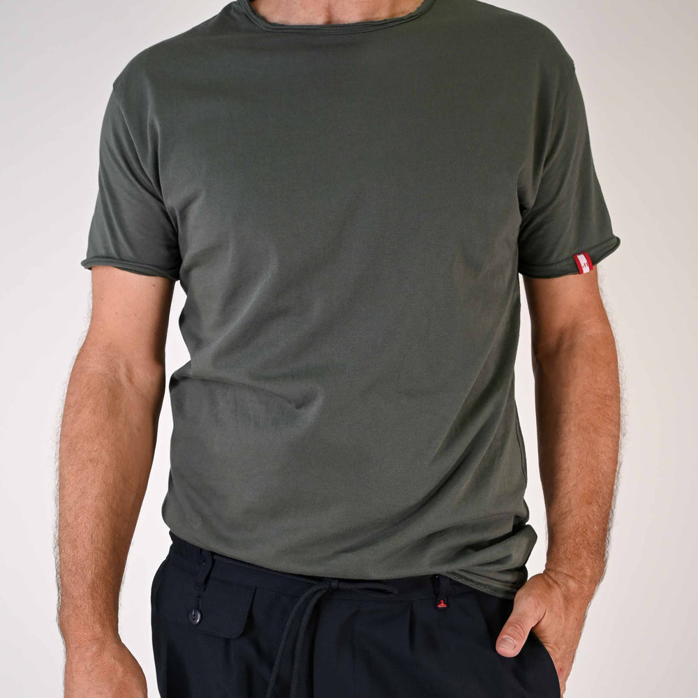 T-SHIRT TAGLIO VIVO GIROCOLLO COLOR MILITARE