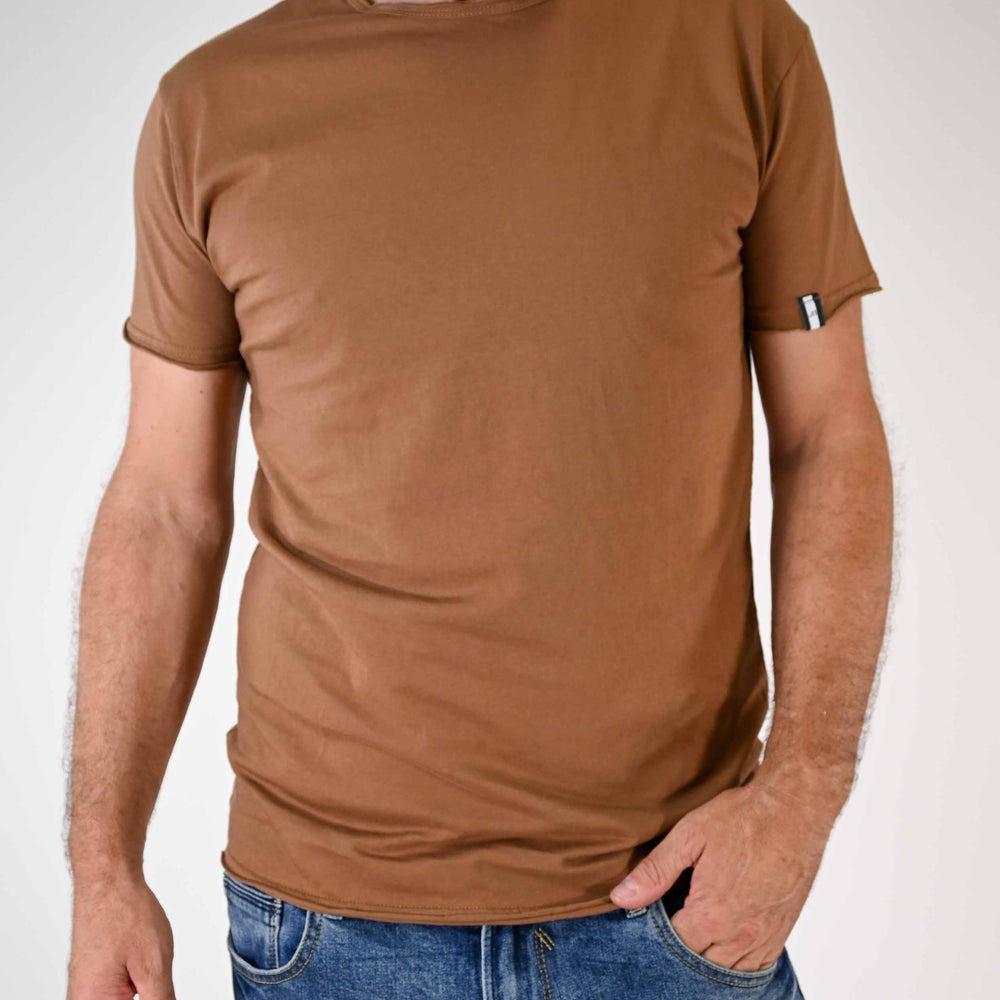 T-SHIRT TAGLIO VIVO GIROCOLLO COLOR TABACCO