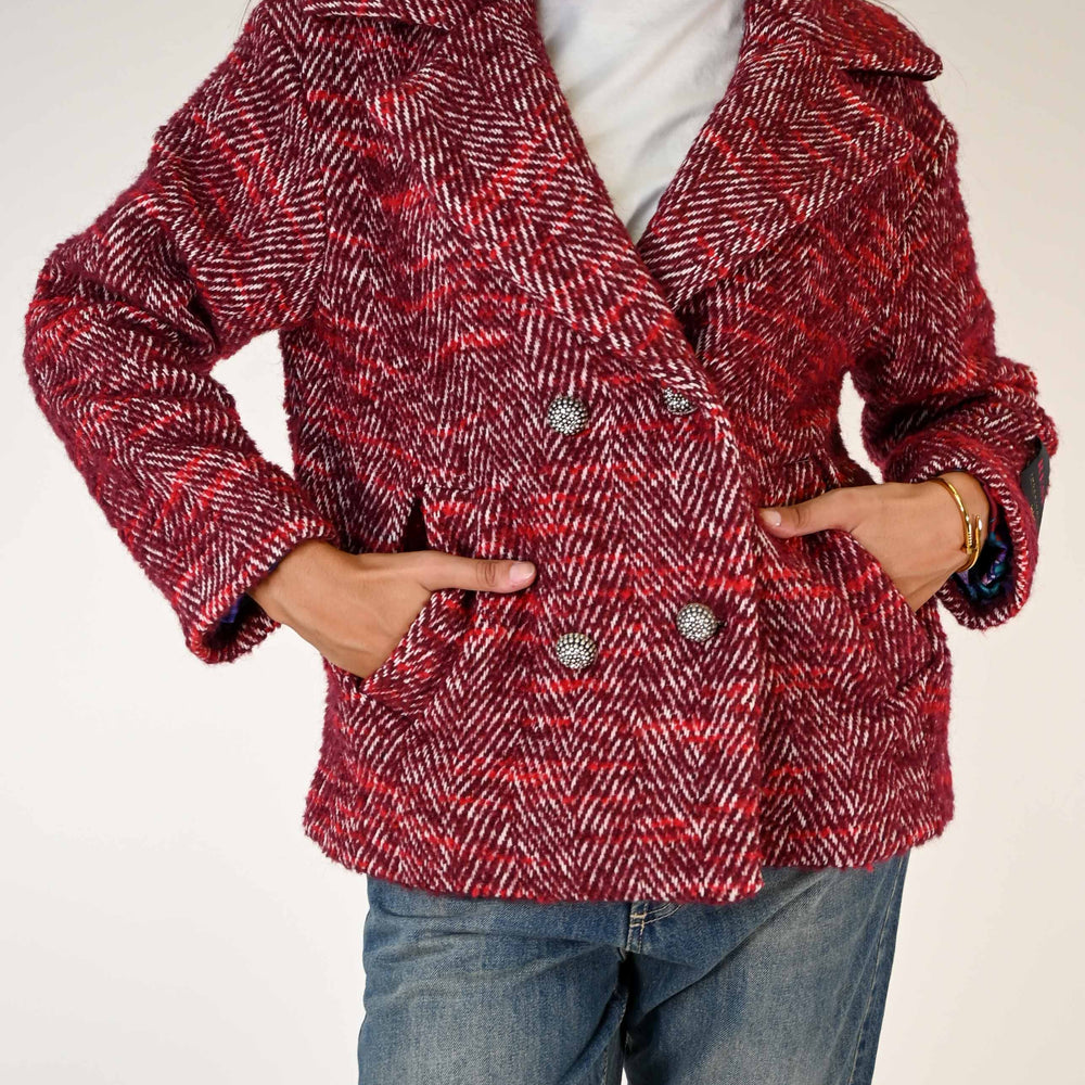 CAPPOTTO CORTO DOPPIOPETTO SPINATO BORDEAUX