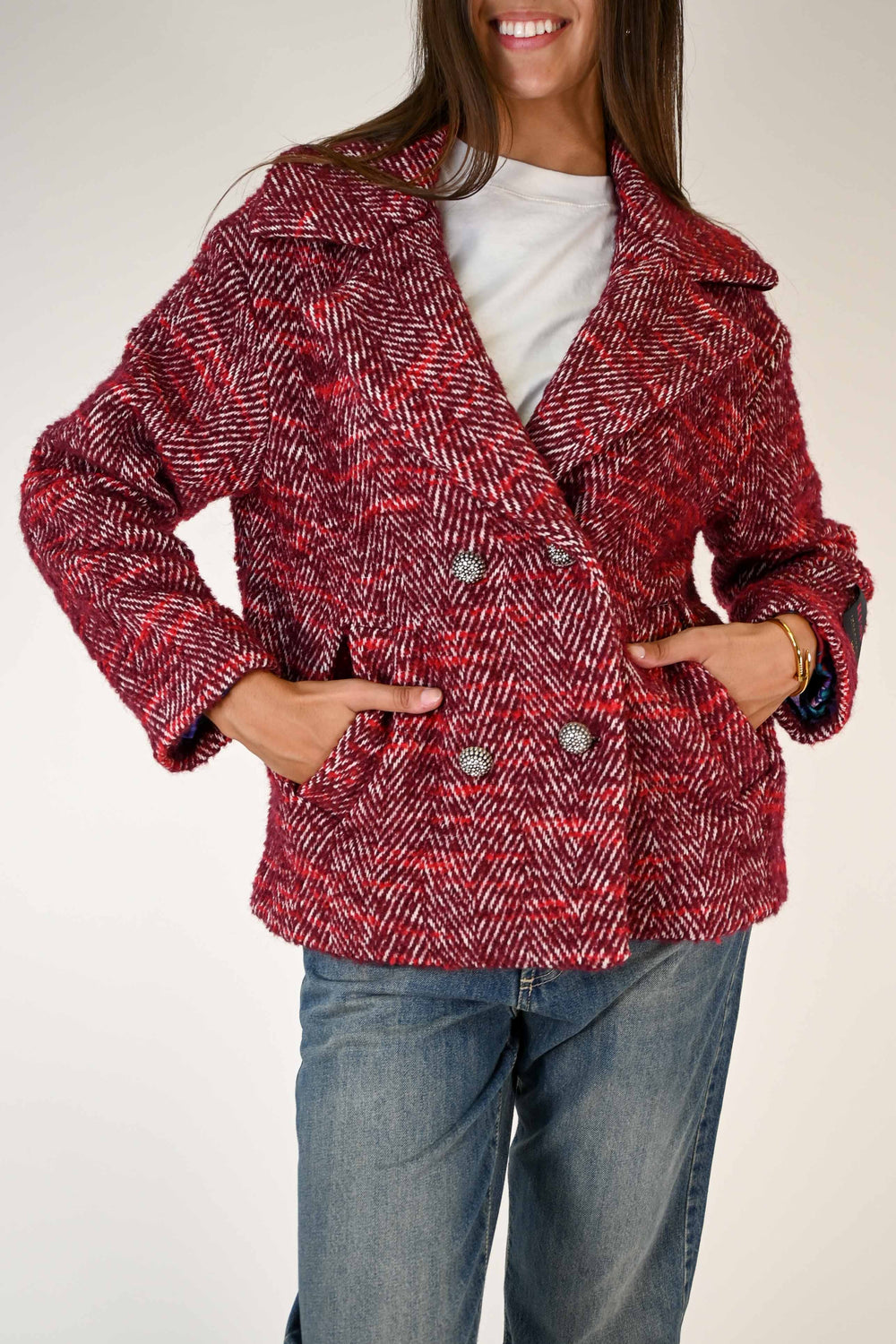 CAPPOTTO CORTO DOPPIOPETTO SPINATO BORDEAUX