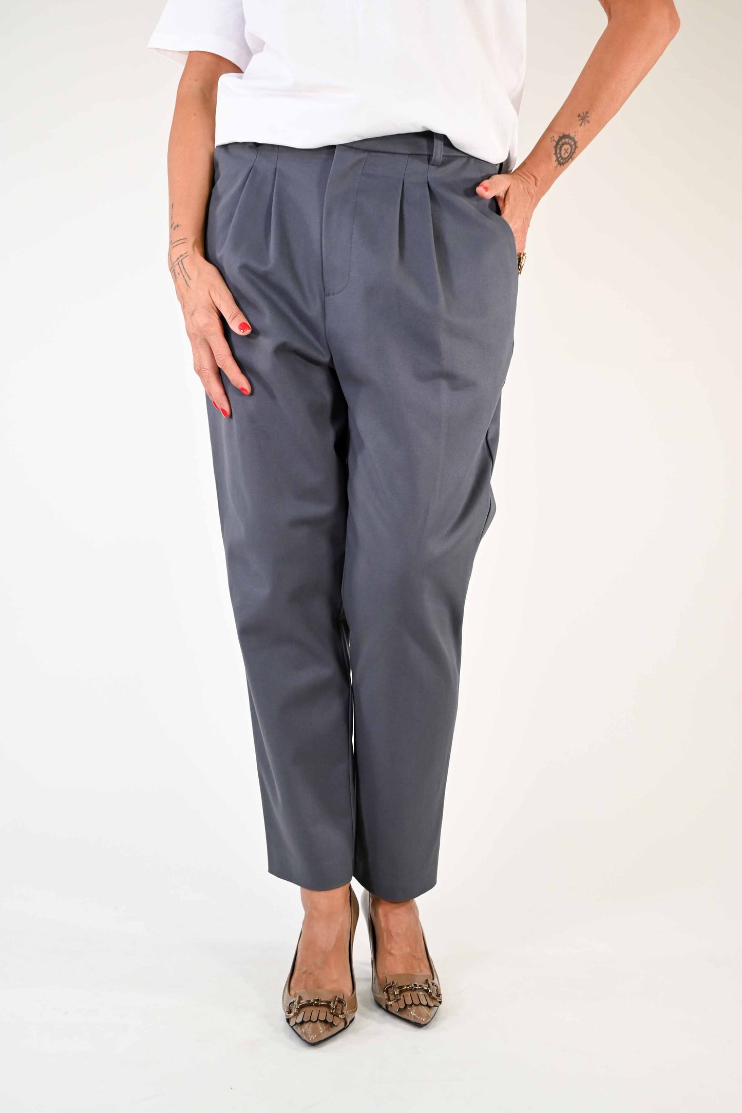 PANTALONE CHINO CON DOPPIA PENCE PIOMBO