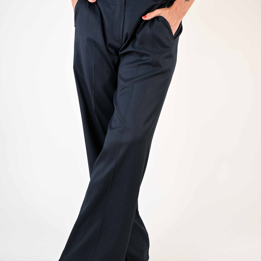 PANTALONE PALAZZO BLU GESSATO CON ELASTICO