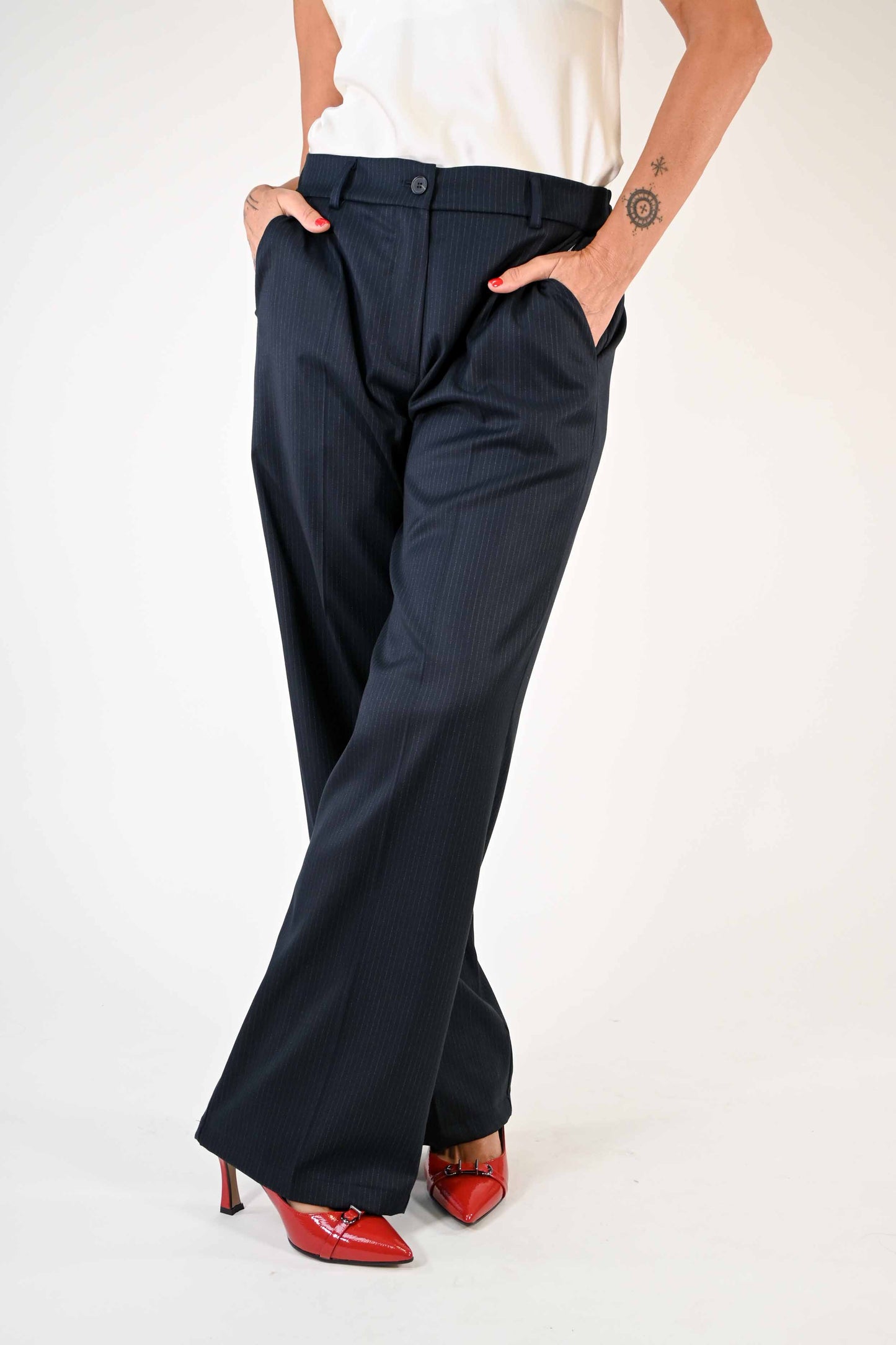 PANTALONE PALAZZO BLU GESSATO CON ELASTICO