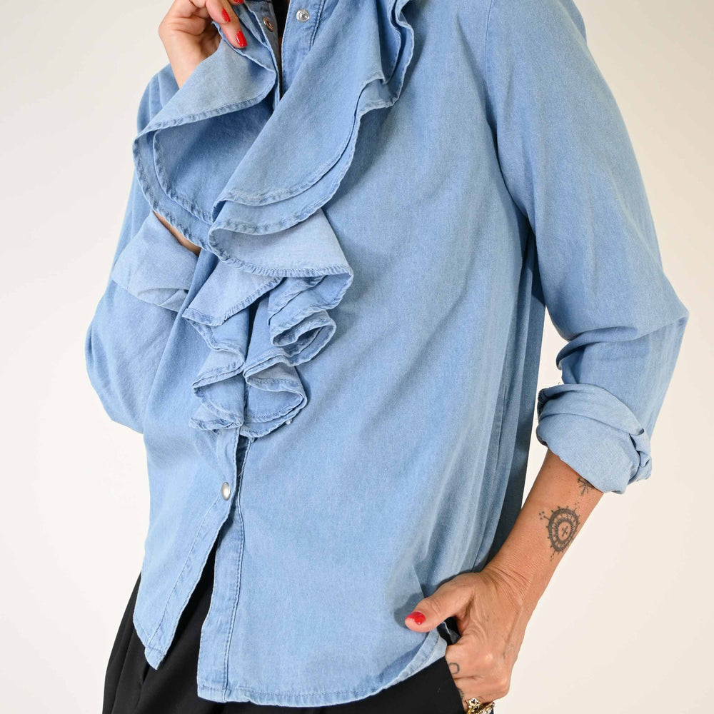 CAMICIA IN CHAMBERAY AZZURRO CON ROUGES