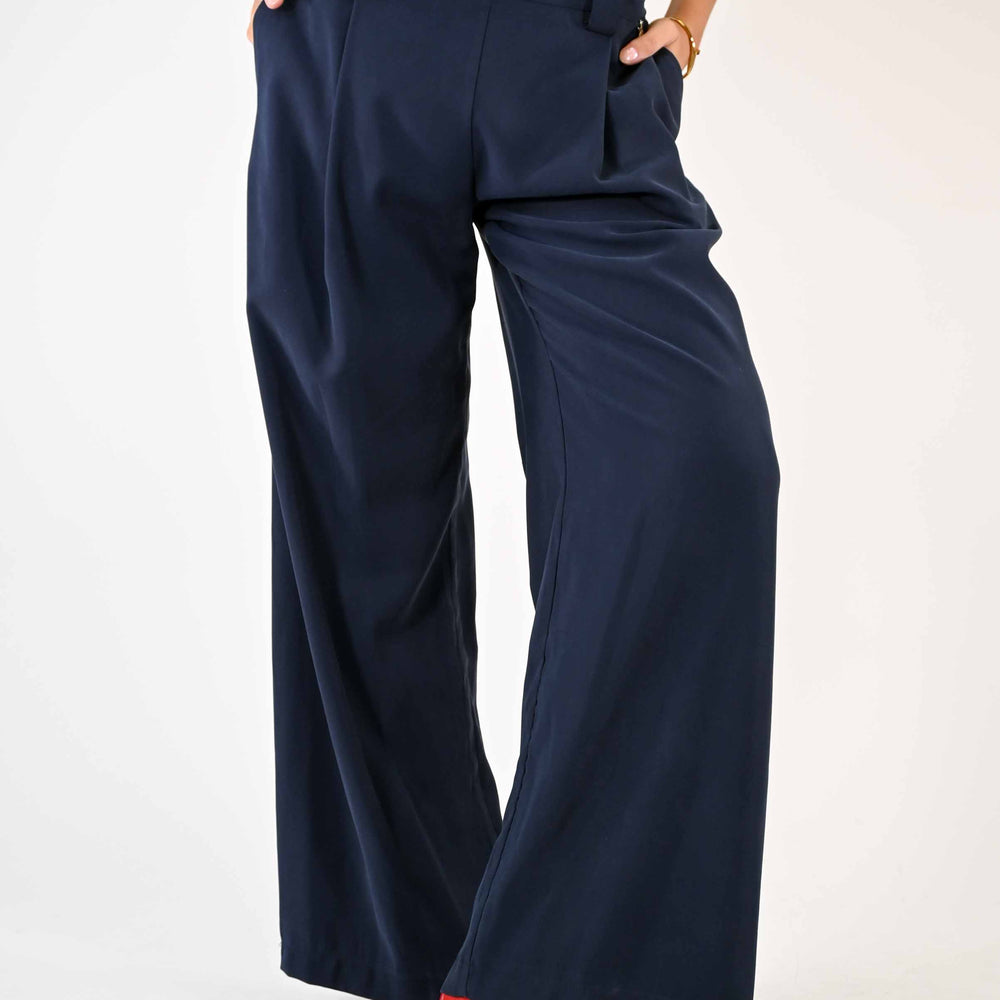 PANTALONE PALAZZO CON PENCE IN VISCOSA COLOR BLU