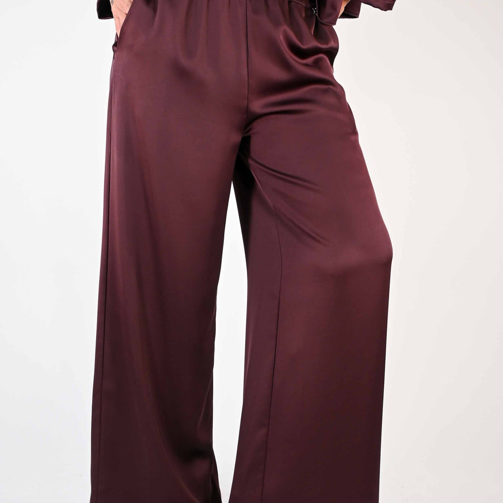 PANTALONE PALAZZO CON ELASTICO IN RASO COLOR VINO