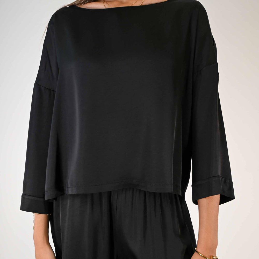 BLUSA A SCATOLA MANICA 3/4 IN VISCOSA COLOR NERO