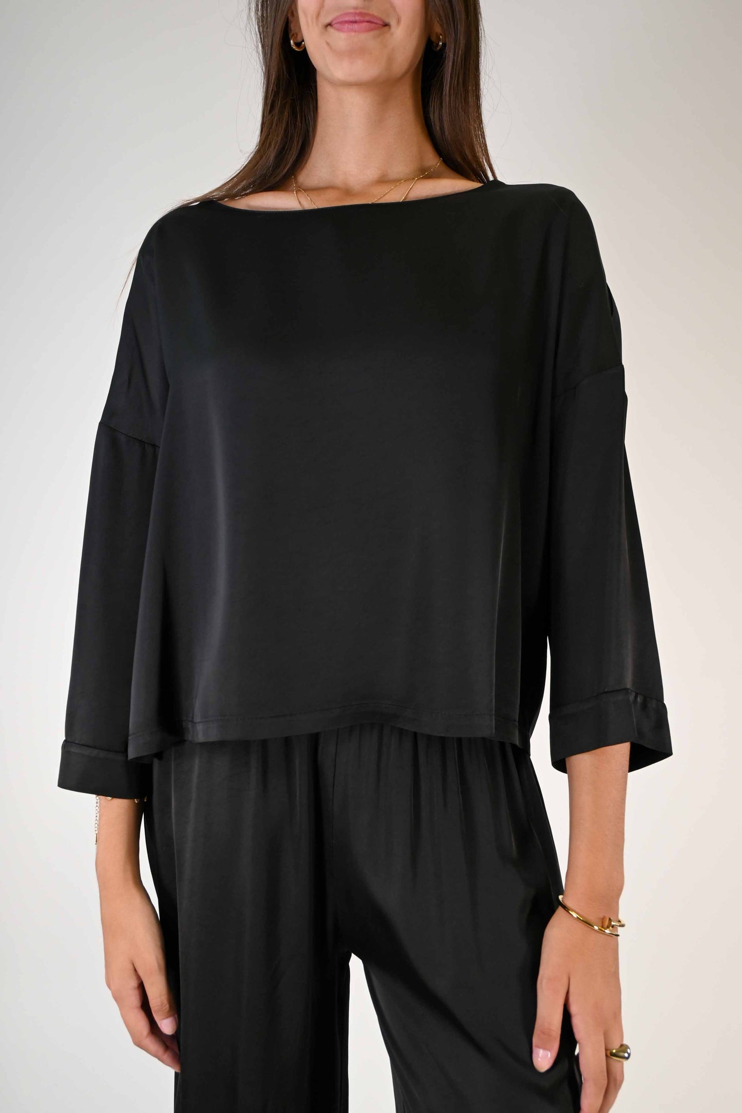 BLUSA A SCATOLA MANICA 3/4 IN VISCOSA COLOR NERO