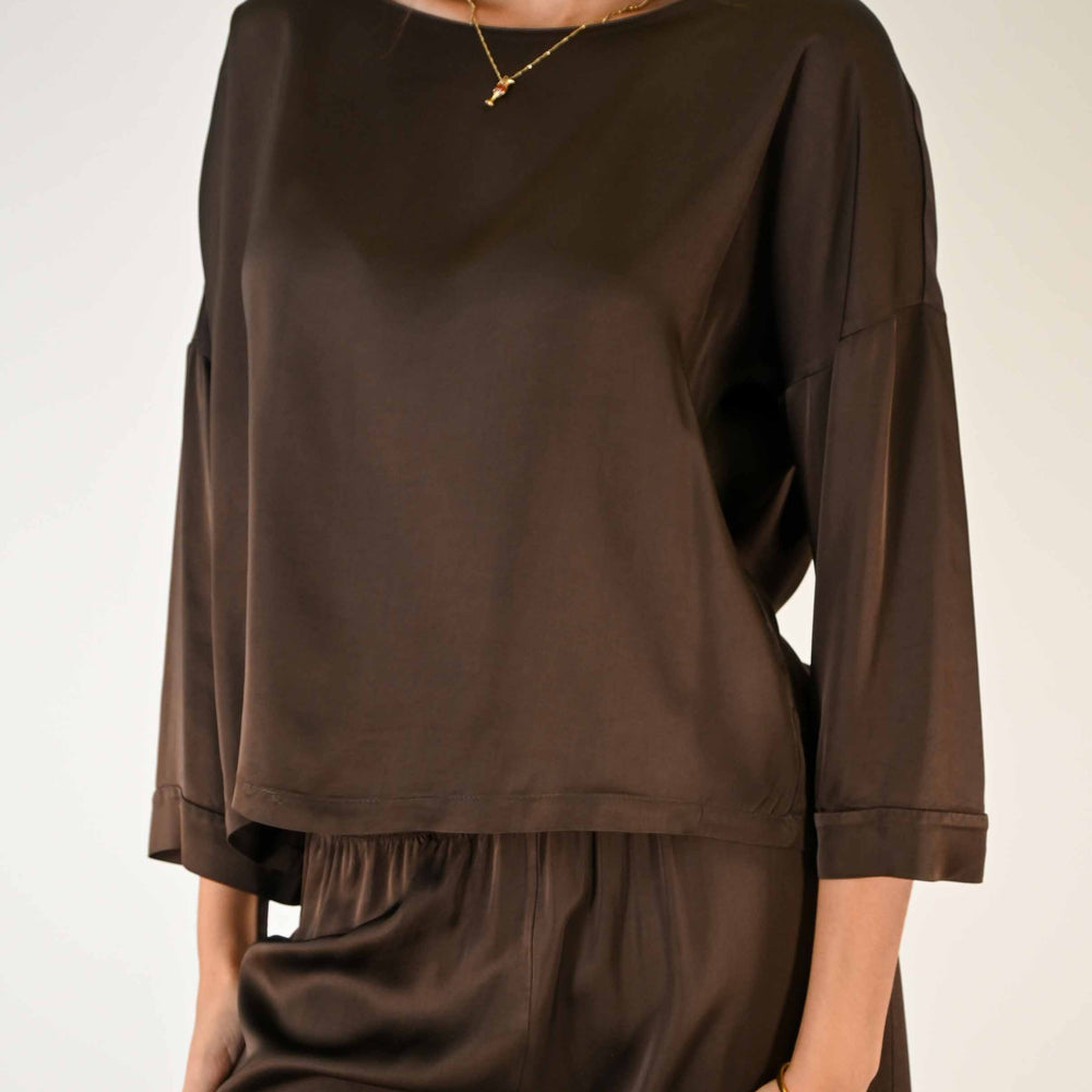 BLUSA A SCATOLA MANICA 3/4 IN VISCOSA COLOR MORO