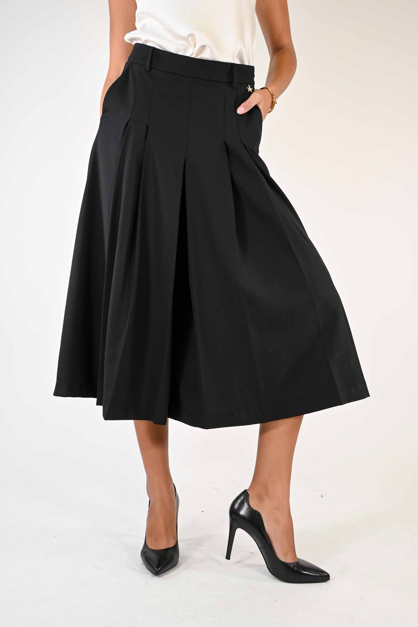 PANTAGONNA WIDE LEG IN POLIVISCOSA COLOR NERO