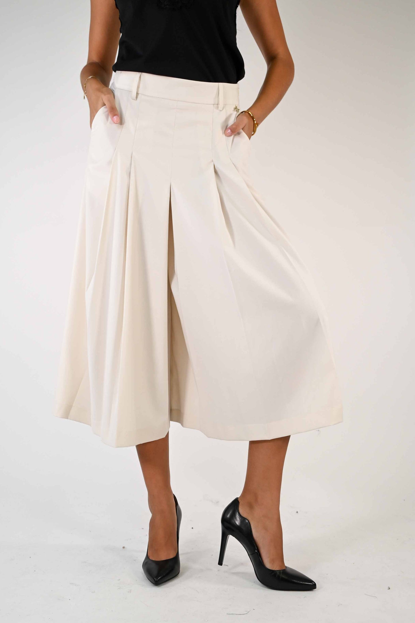 PANTAGONNA WIDE LEG IN POLIVISCOSA COLOR PANNA