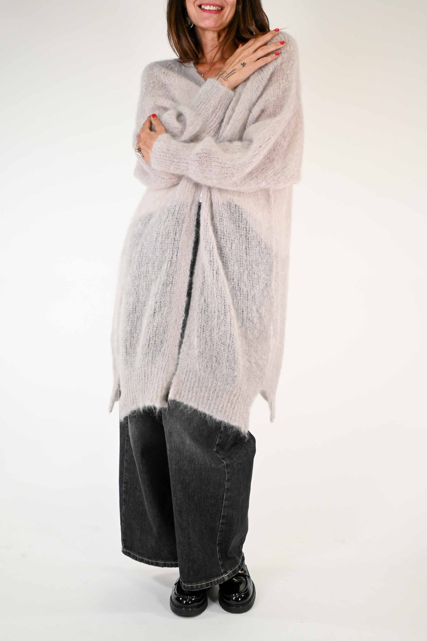 CARDIGAN IN MOHAIR CON SPACCHI COLOR BEIGE