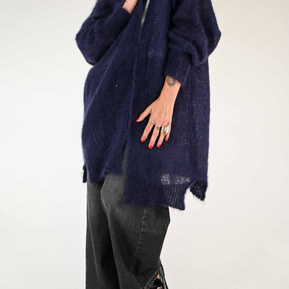 CARDIGAN IN MOHAIR CON SPACCHI COLORE VIOLA