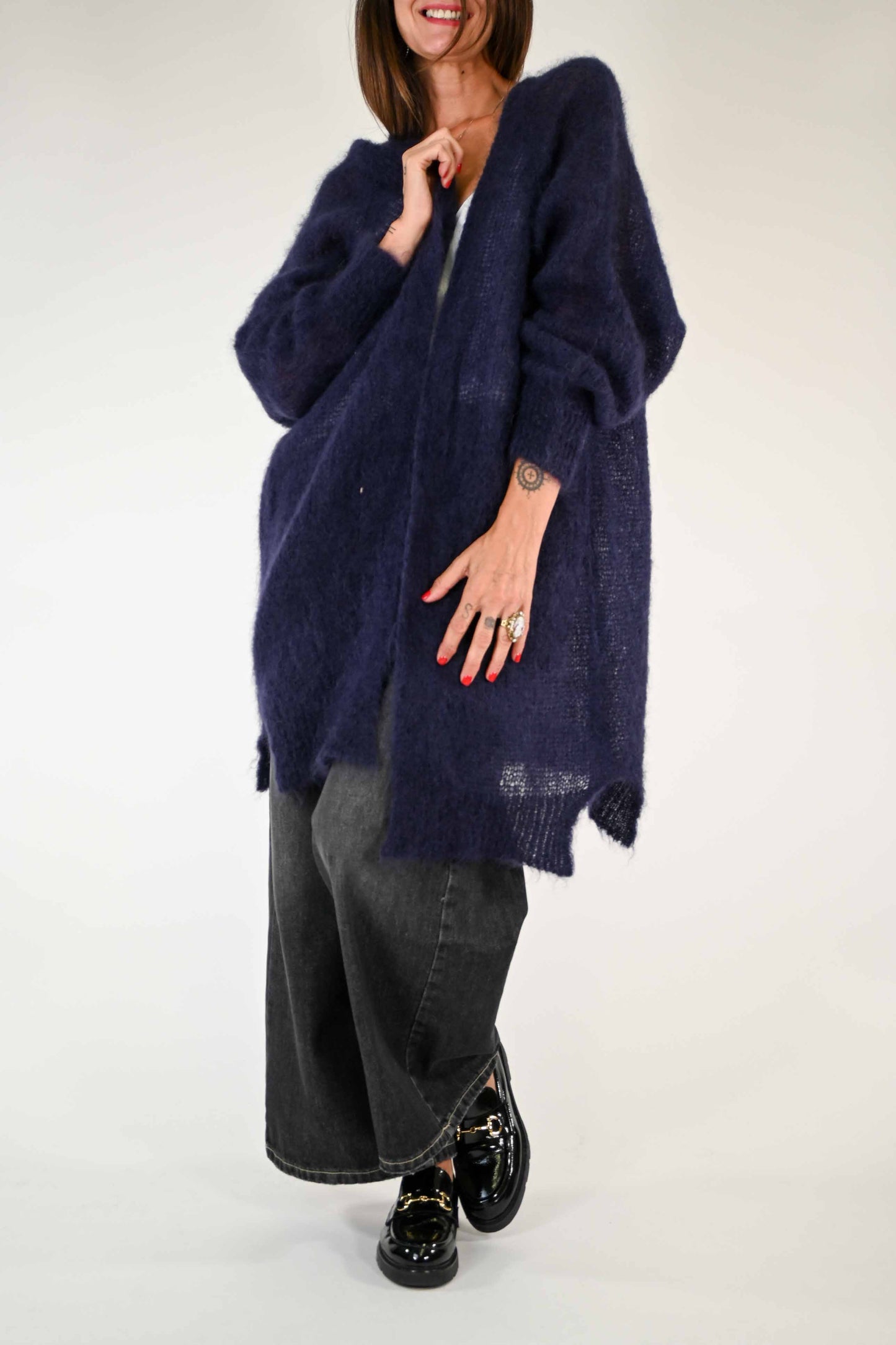 CARDIGAN IN MOHAIR CON SPACCHI COLORE VIOLA