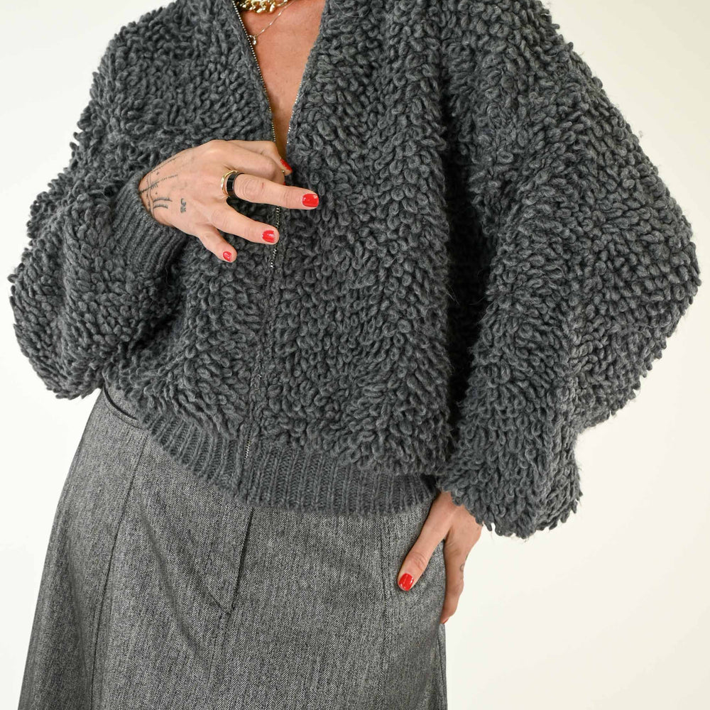 BOMBER OVER IN LANA BOUCLE' COLOR GRIGIO