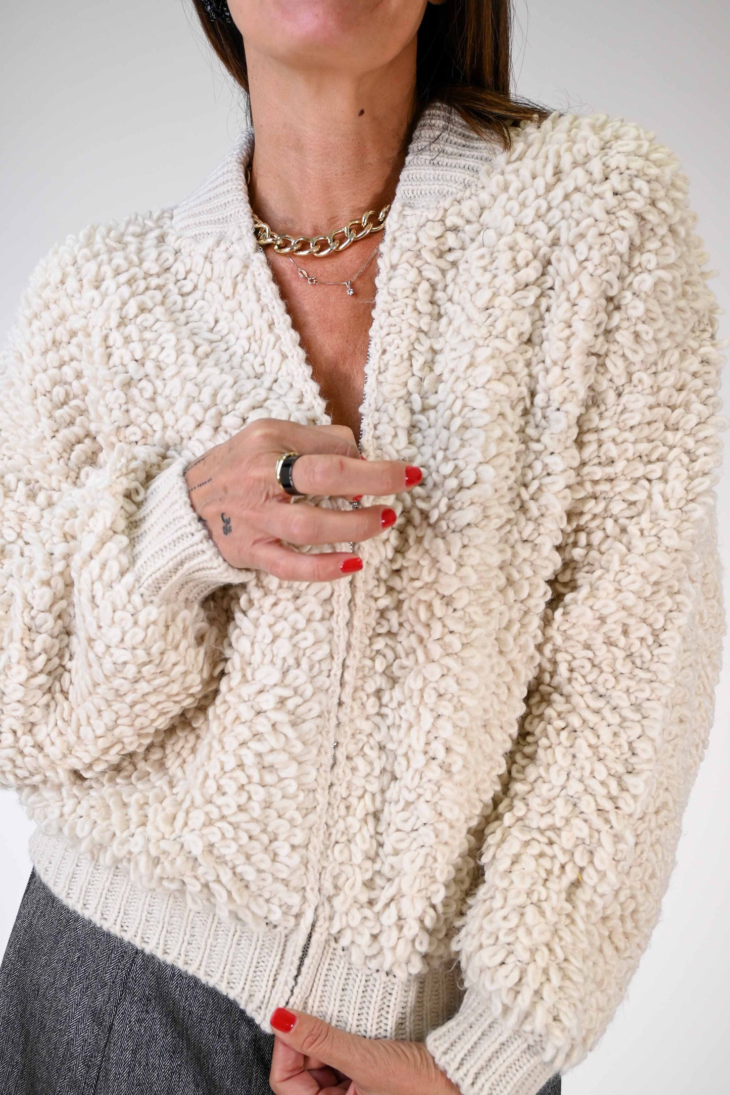 BOMBER OVER IN LANA BOUCLE' COLOR PANNA