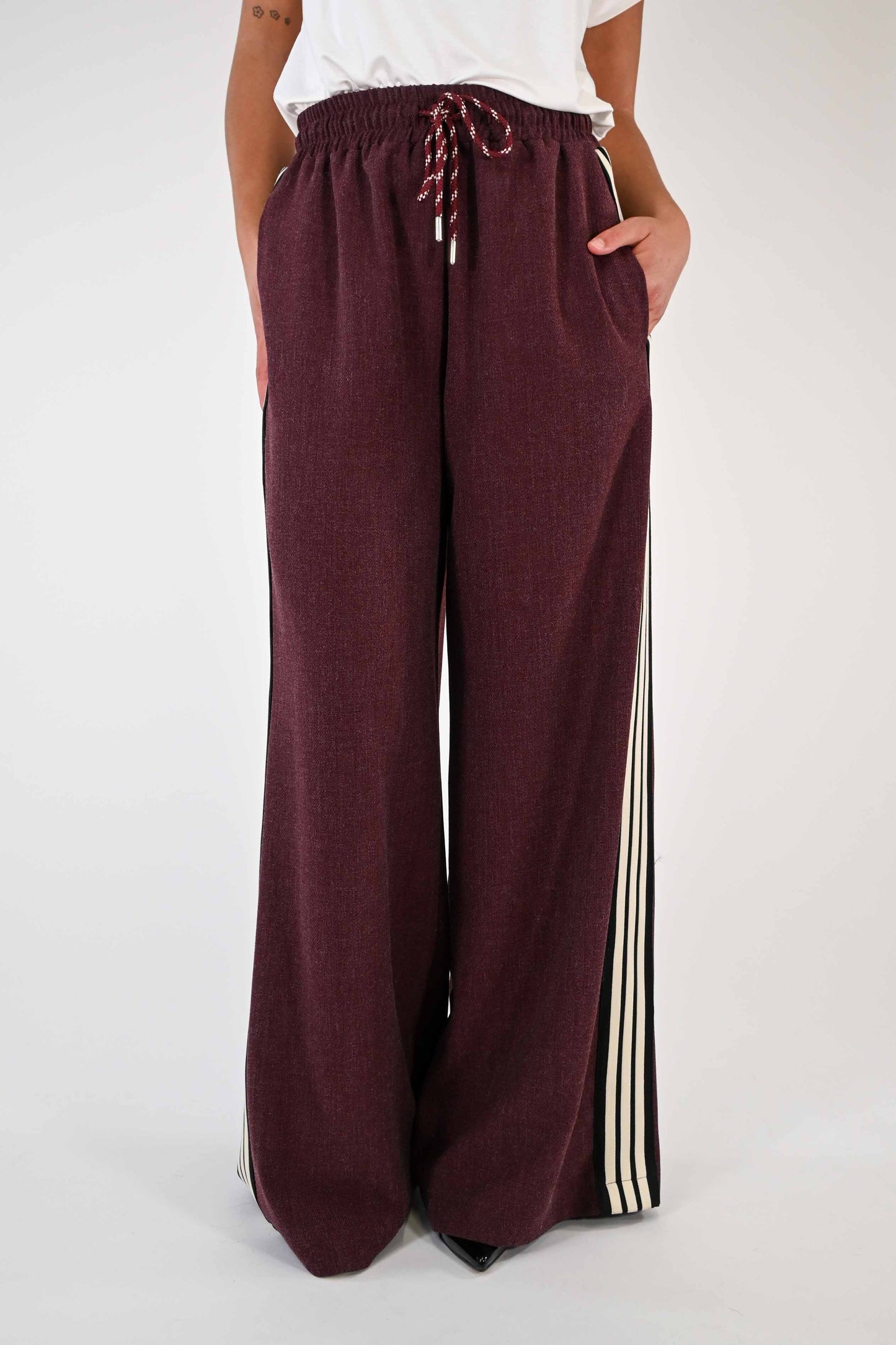 PANTALONE BORDEAUX PALAZZO CON COULISSE E BANDA