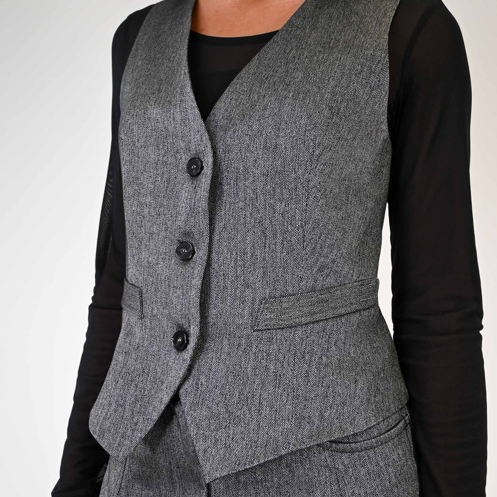 GILET SPINATO 3 BOTTONI COLORE NERO/GRIGIO