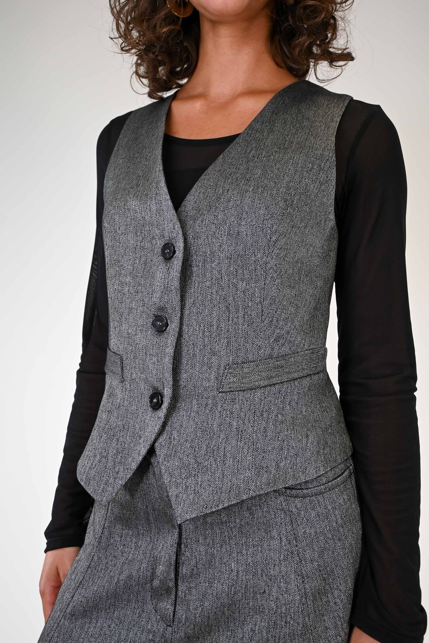 GILET SPINATO 3 BOTTONI COLORE NERO/GRIGIO