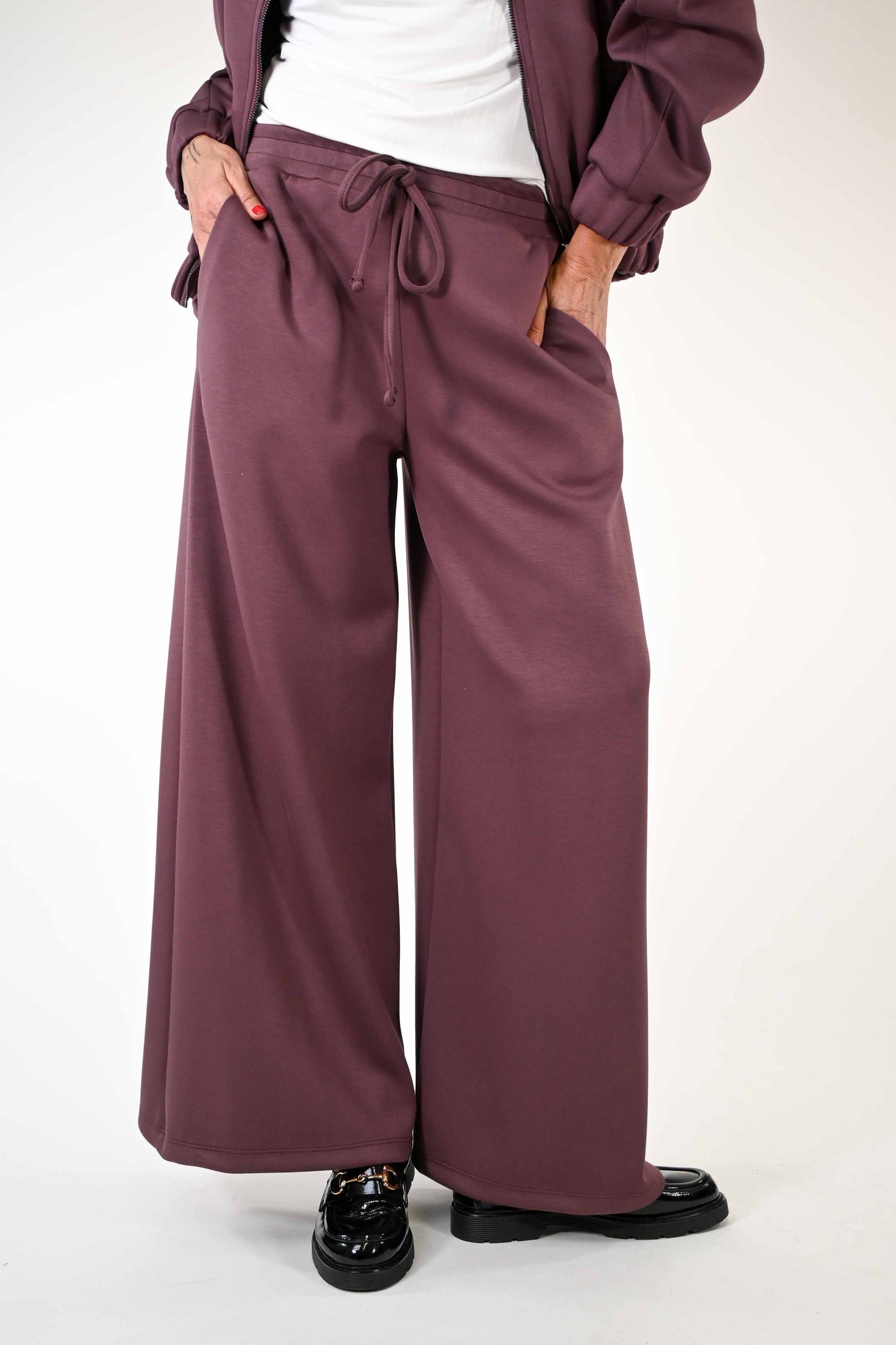 PANTALONE PALAZZO IN NEOPRENE DI VISCOSA BORDEAUX