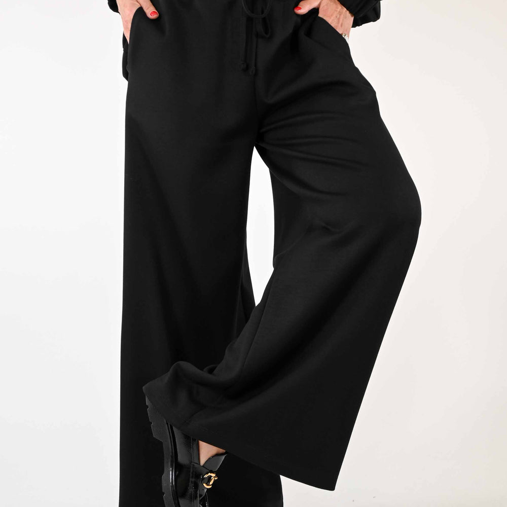 PANTALONE PALAZZO IN NEOPRENE DI VISCOSA NERO