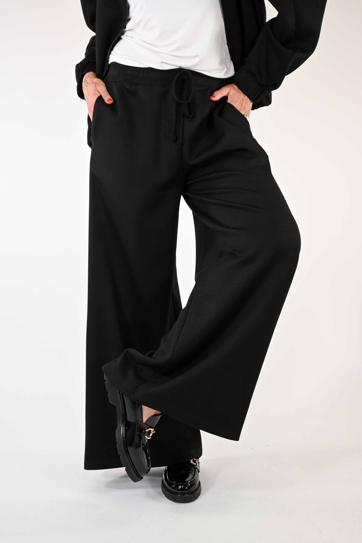 PANTALONE PALAZZO IN NEOPRENE DI VISCOSA NERO