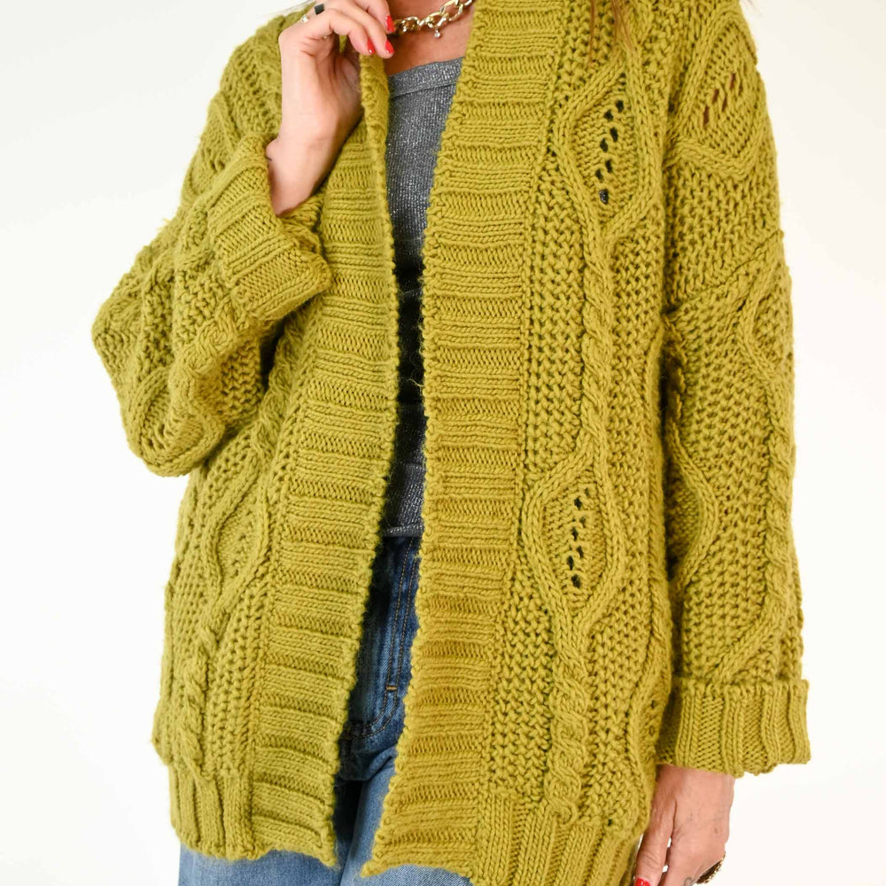 CARDIGAN NORVEGESE A TRECCE COLOR OLIO