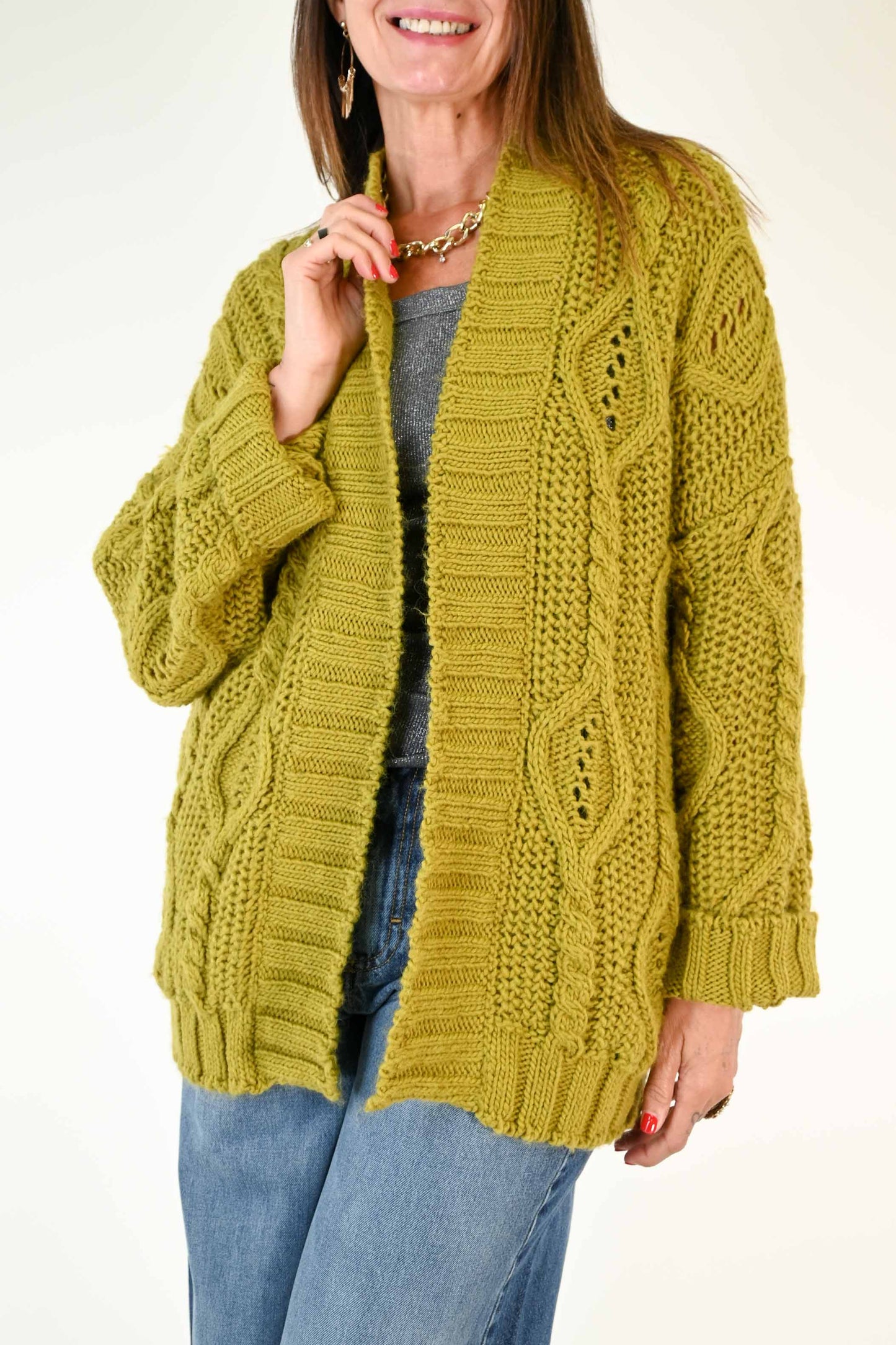 CARDIGAN NORVEGESE A TRECCE COLOR OLIO