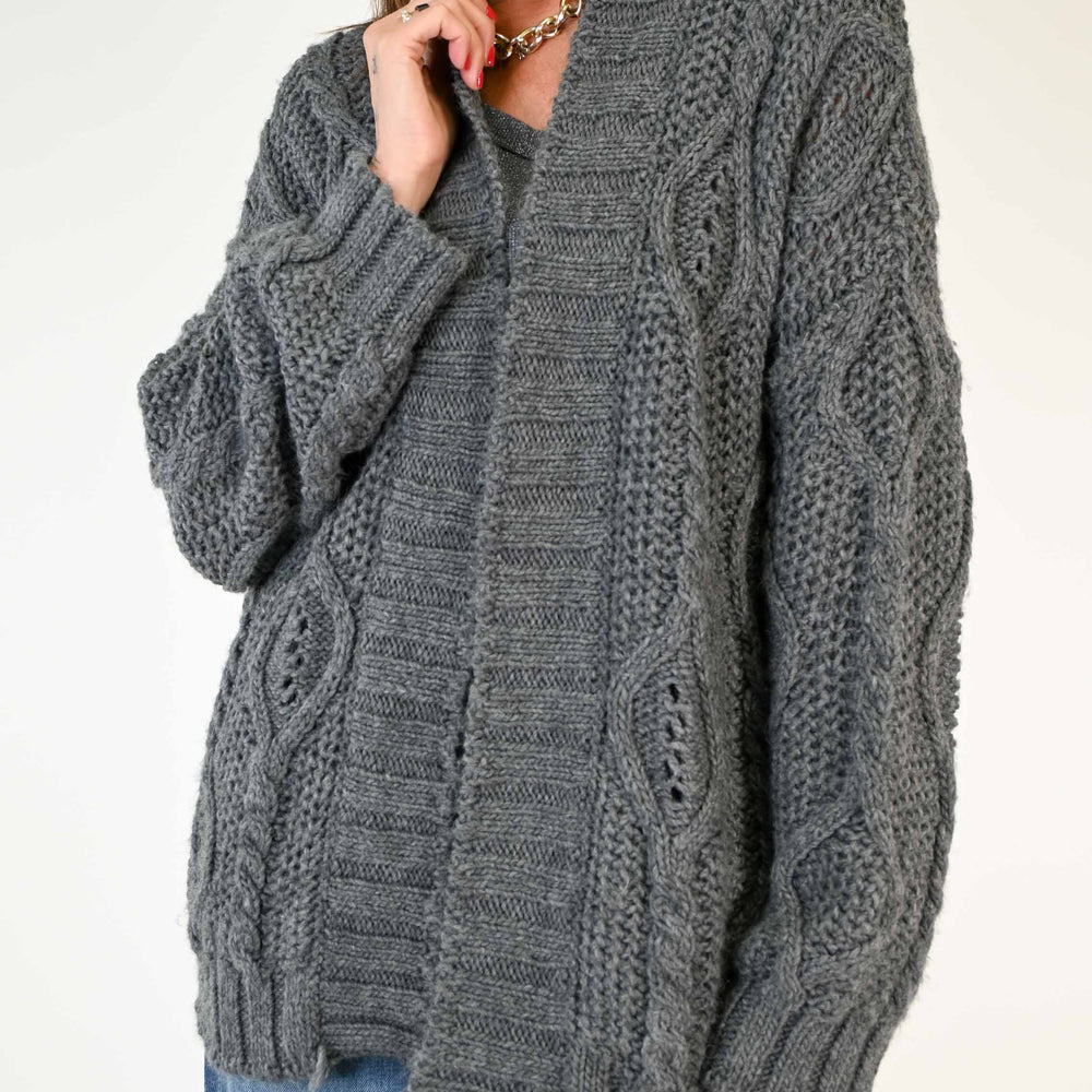 CARDIGAN NORVEGESE A TRECCE COLOR GRIGIO