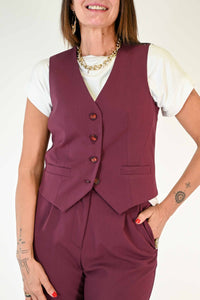 GILET 4 BOTTONI IN POLIVISCOSA COLOR BORDEAUX