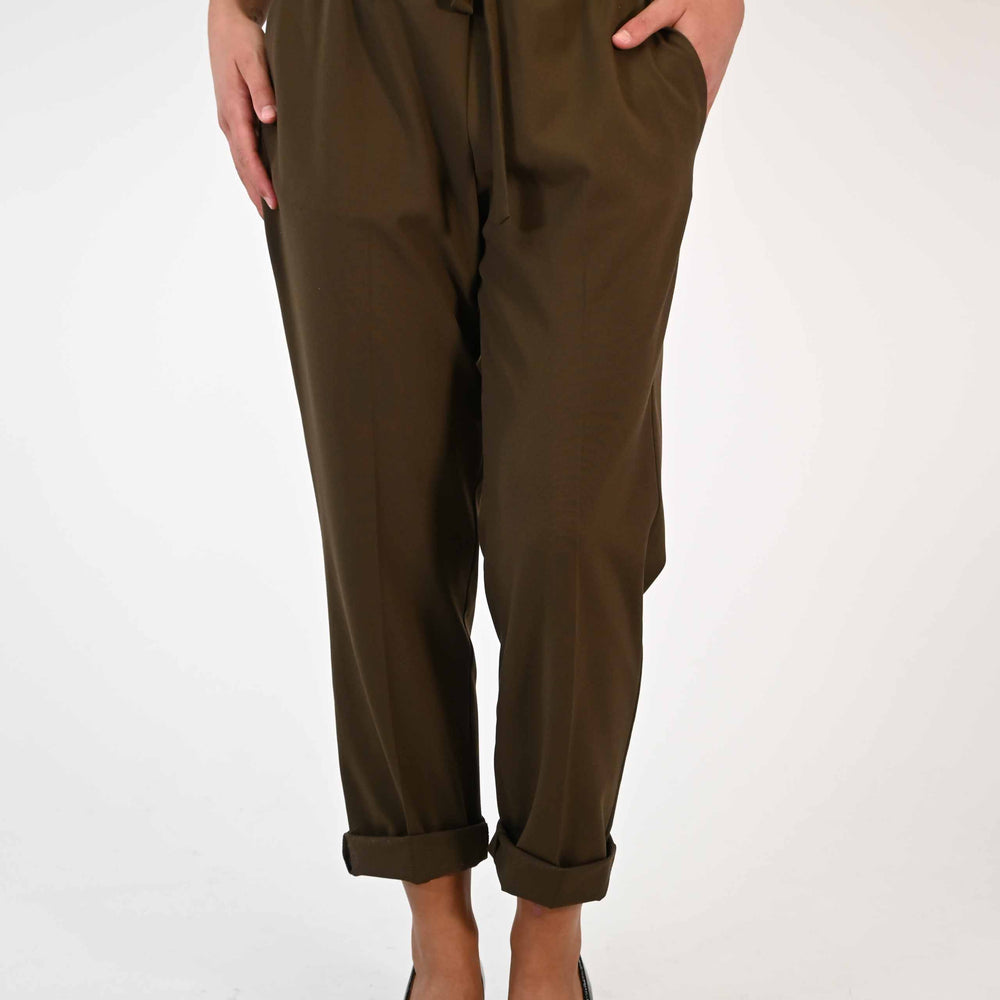 PANTALONI BAGGY CON ELASTICO E COULISSE OLIVA