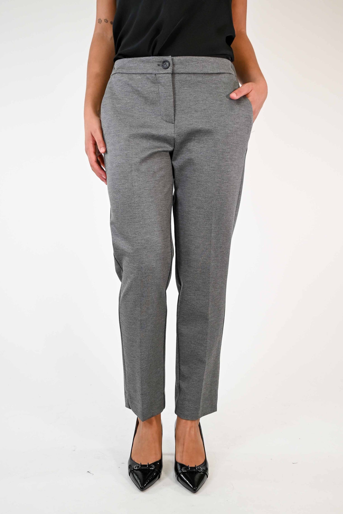 PANTALONE CAPRI IN PUNTO MILANO COLOR GRIGIO