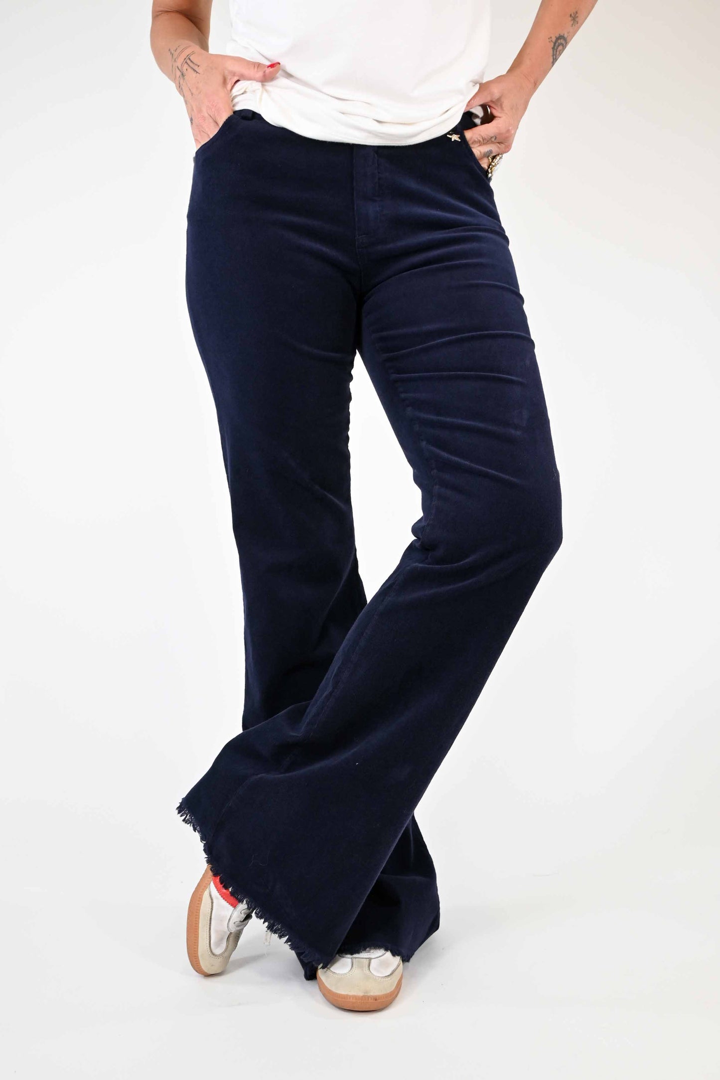 PANTALONE A ZAMPA IN VELLUTO 2000 RIGHE BLU