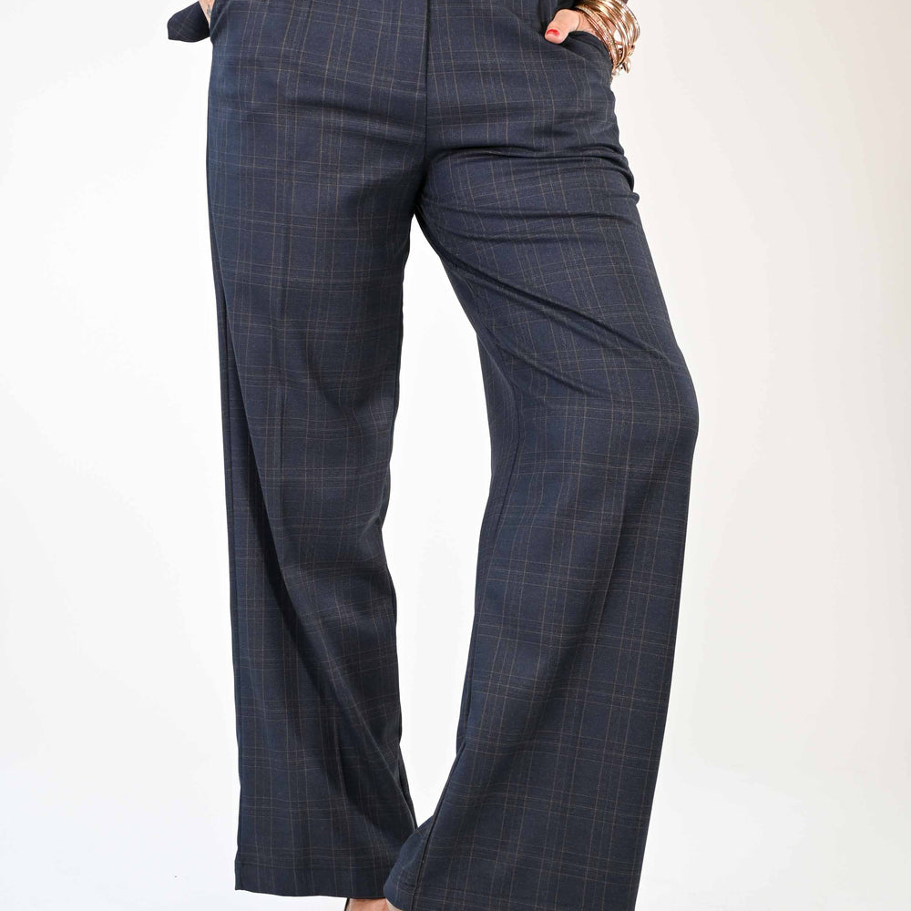 PANTALONE PALAZZO POLIVISCOSA FANTASIA CHECK BLU