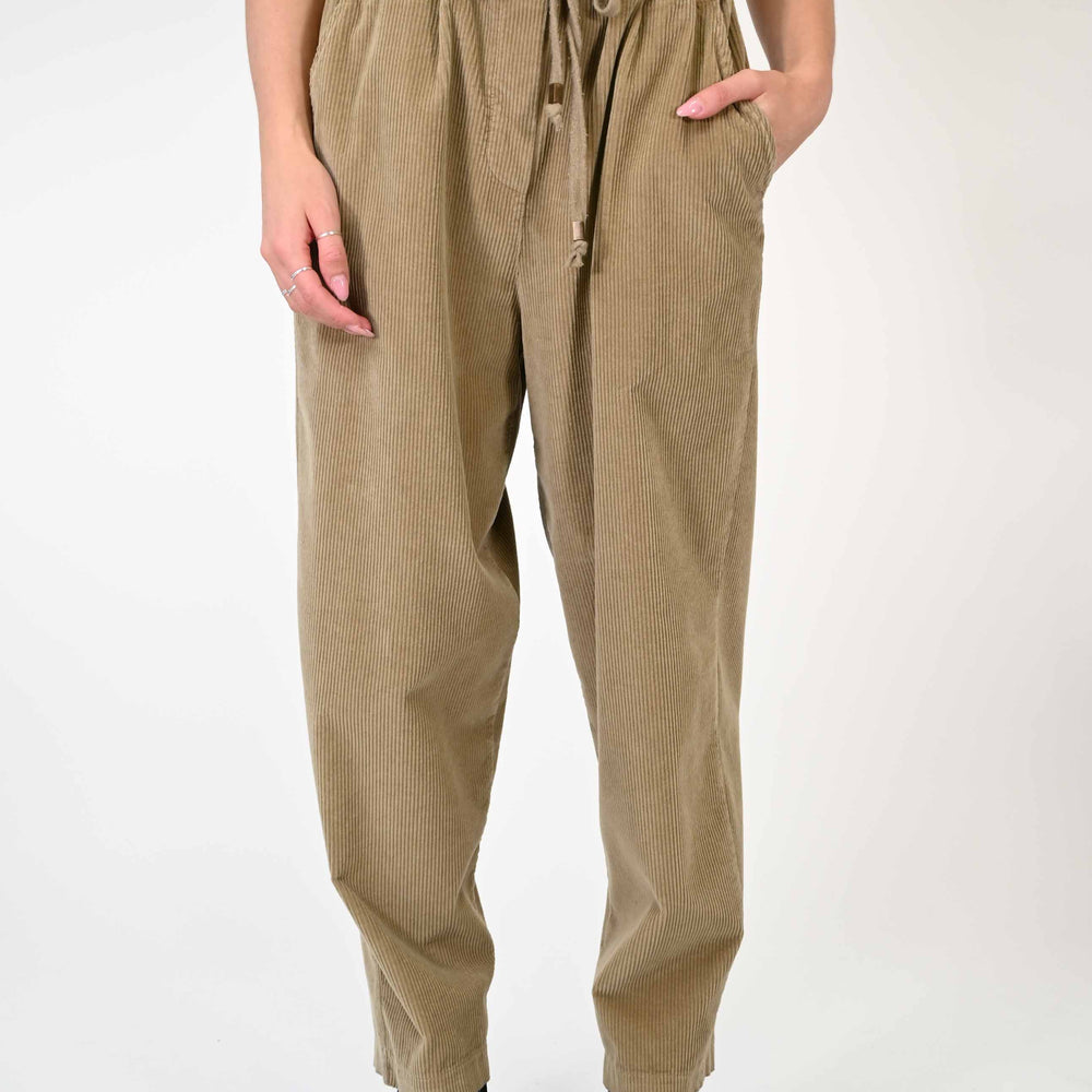 PANTALONE BAGGY CON COULISSE IN VELLUTO BEIGE