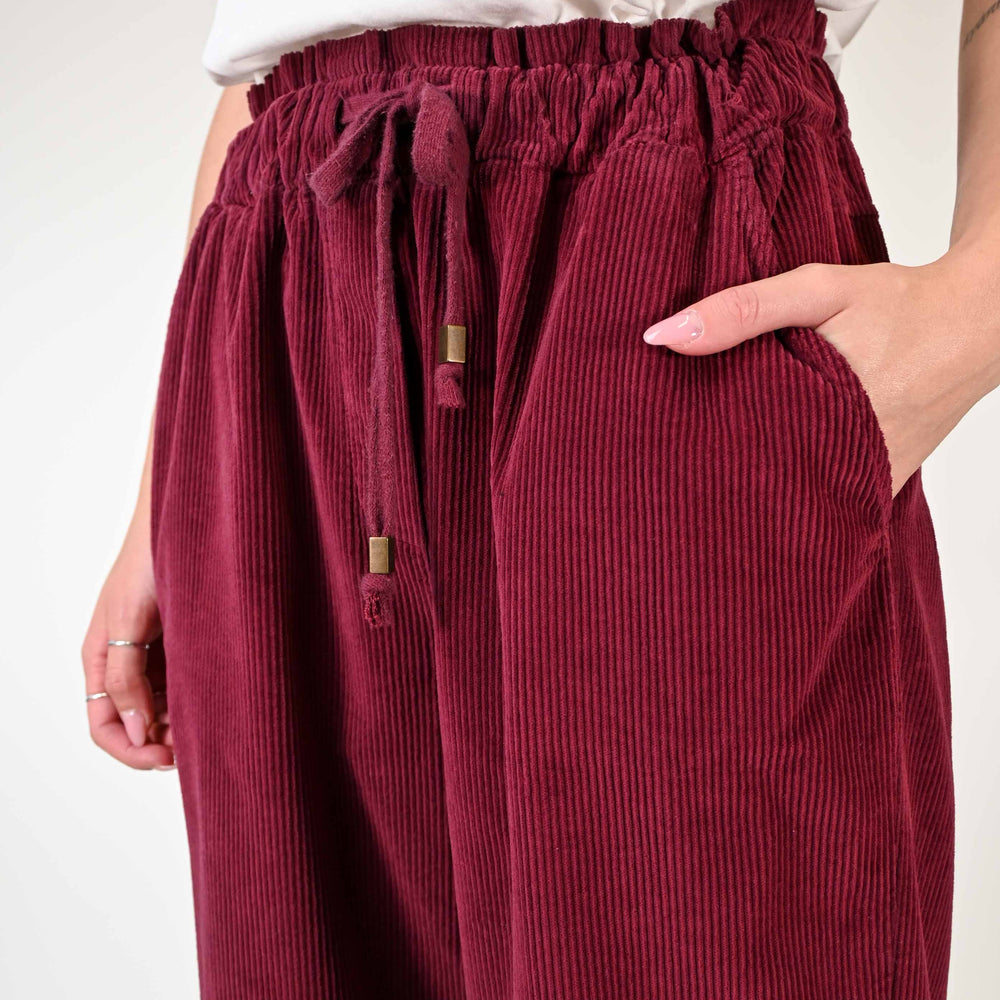 
                  
                    PANTALONE BAGGY CON COULISSE IN VELLUTO CICLAMINO
                  
                