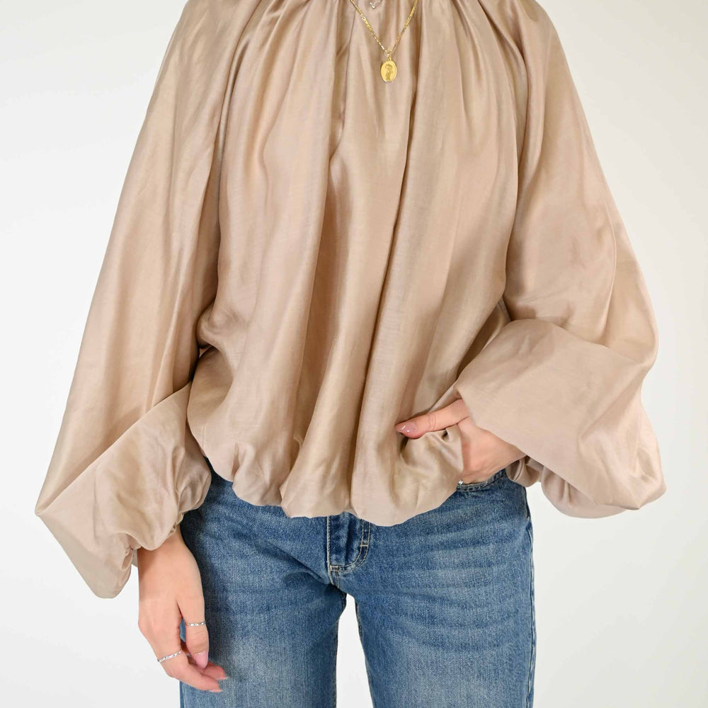 CAMICIA OVER IN TENCELL CON ARRICCIATURE BEIGE