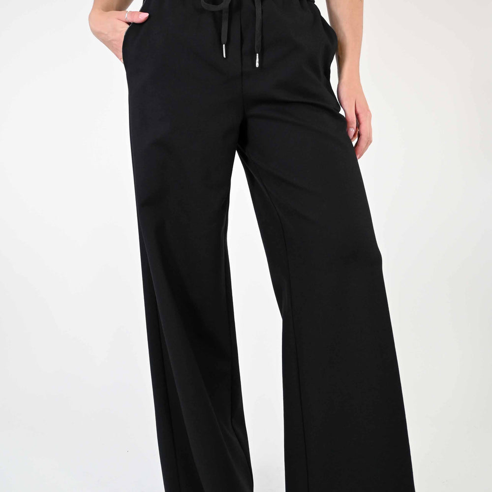 PANTALONE PALAZZO CON COULISSE IN PUNTO MILANO NERO