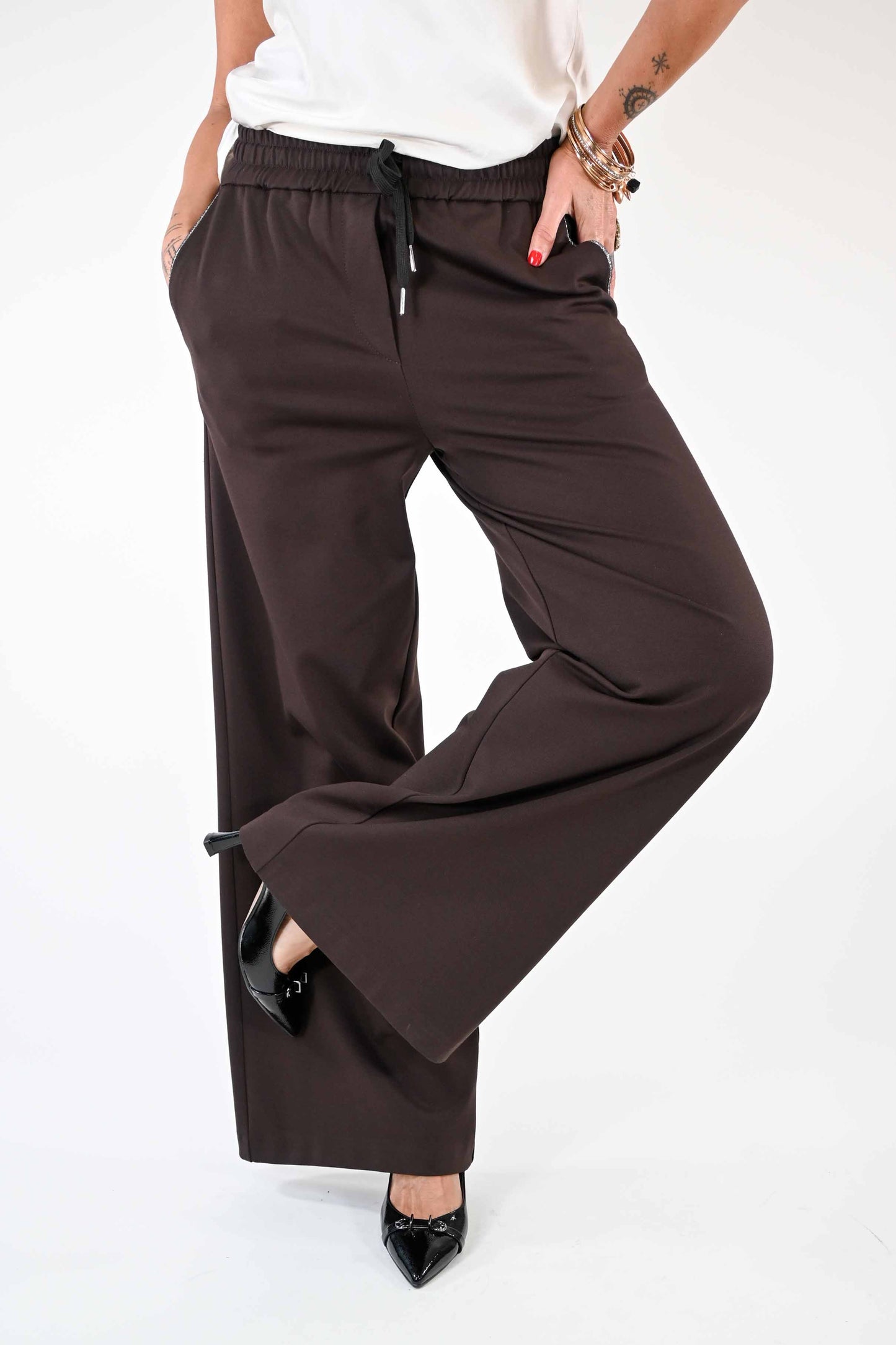 PANTALONE PALAZZO CON COULISSE PUNTO MILANO MORO