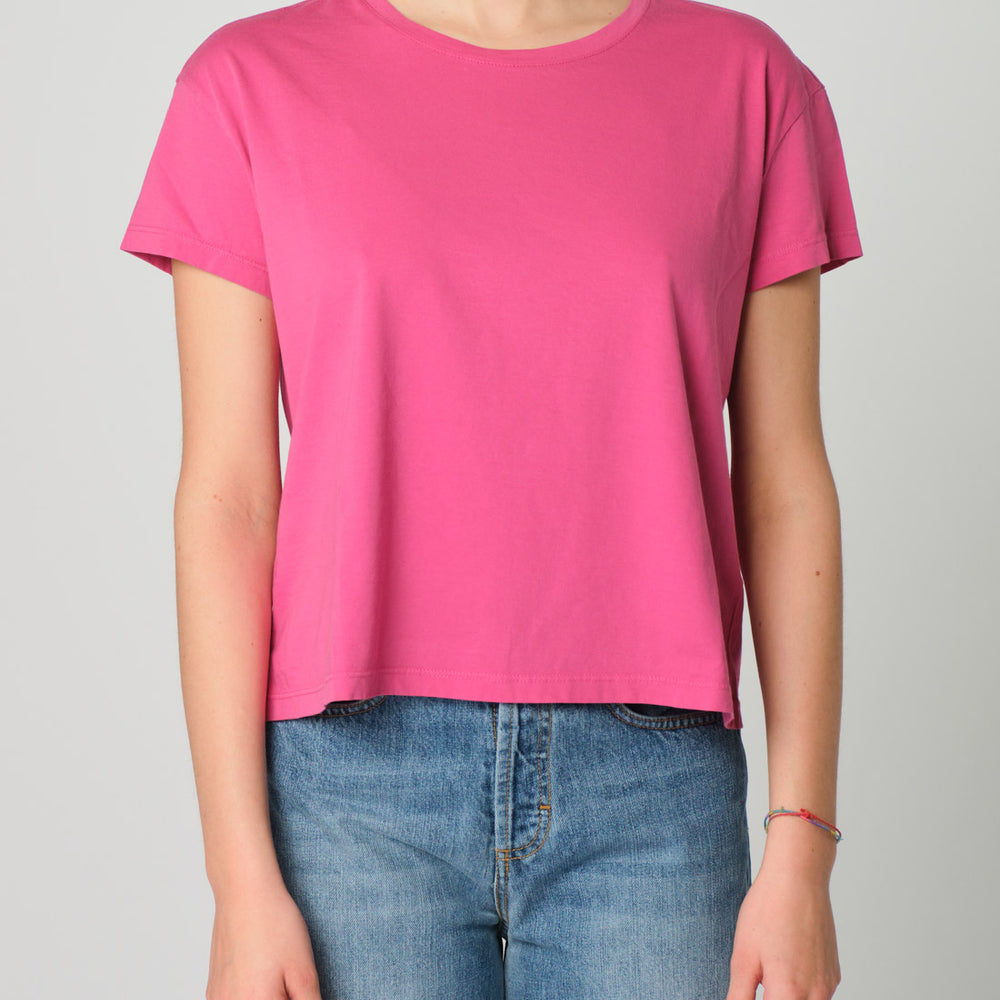 T-SHIRT GIROCOLLO A SCATOLA COLOR FUXIA