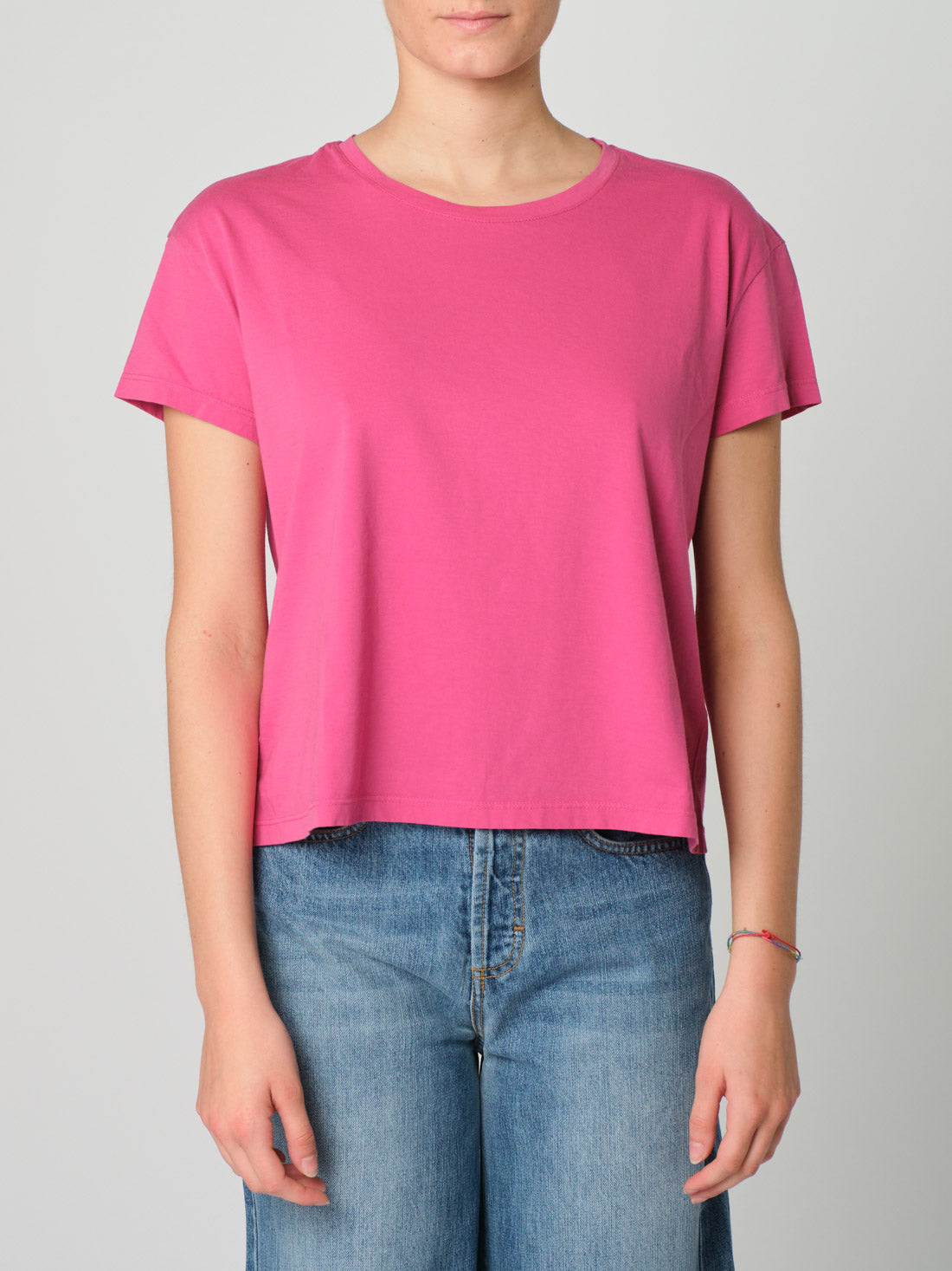 T-SHIRT GIROCOLLO A SCATOLA COLOR FUXIA