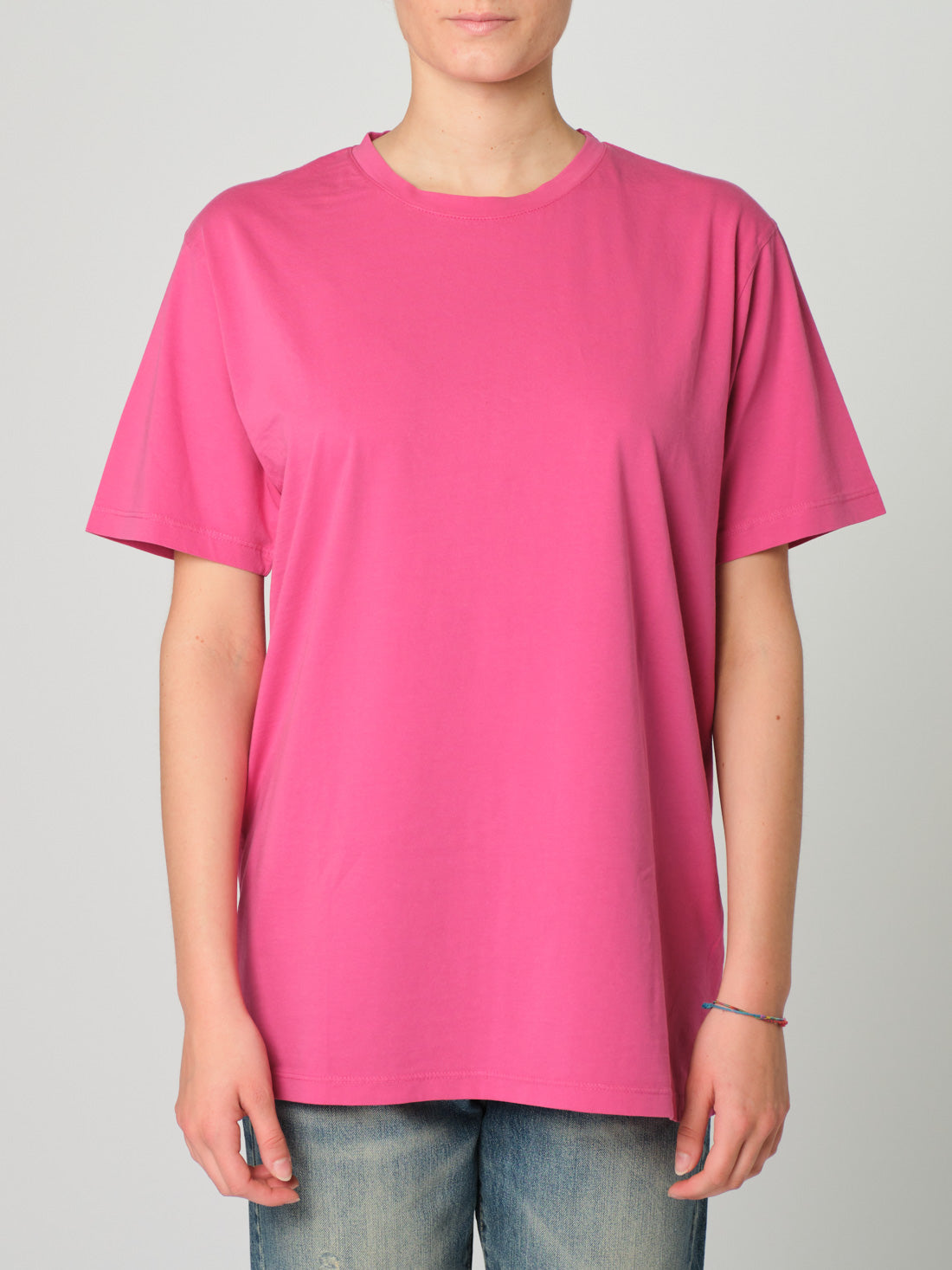 T-SHIRT GIROCOLLO OVER COLOR FUXIA